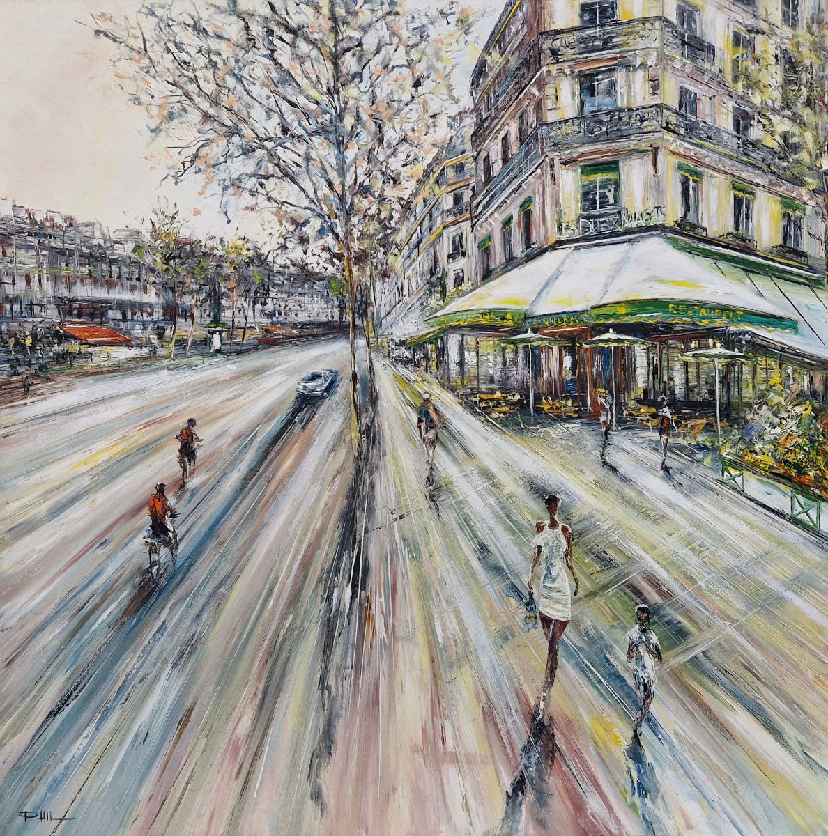 Tableau de PHIL a pour titre Les deux Magots, Paris style figuratif dim : PHILprix:850