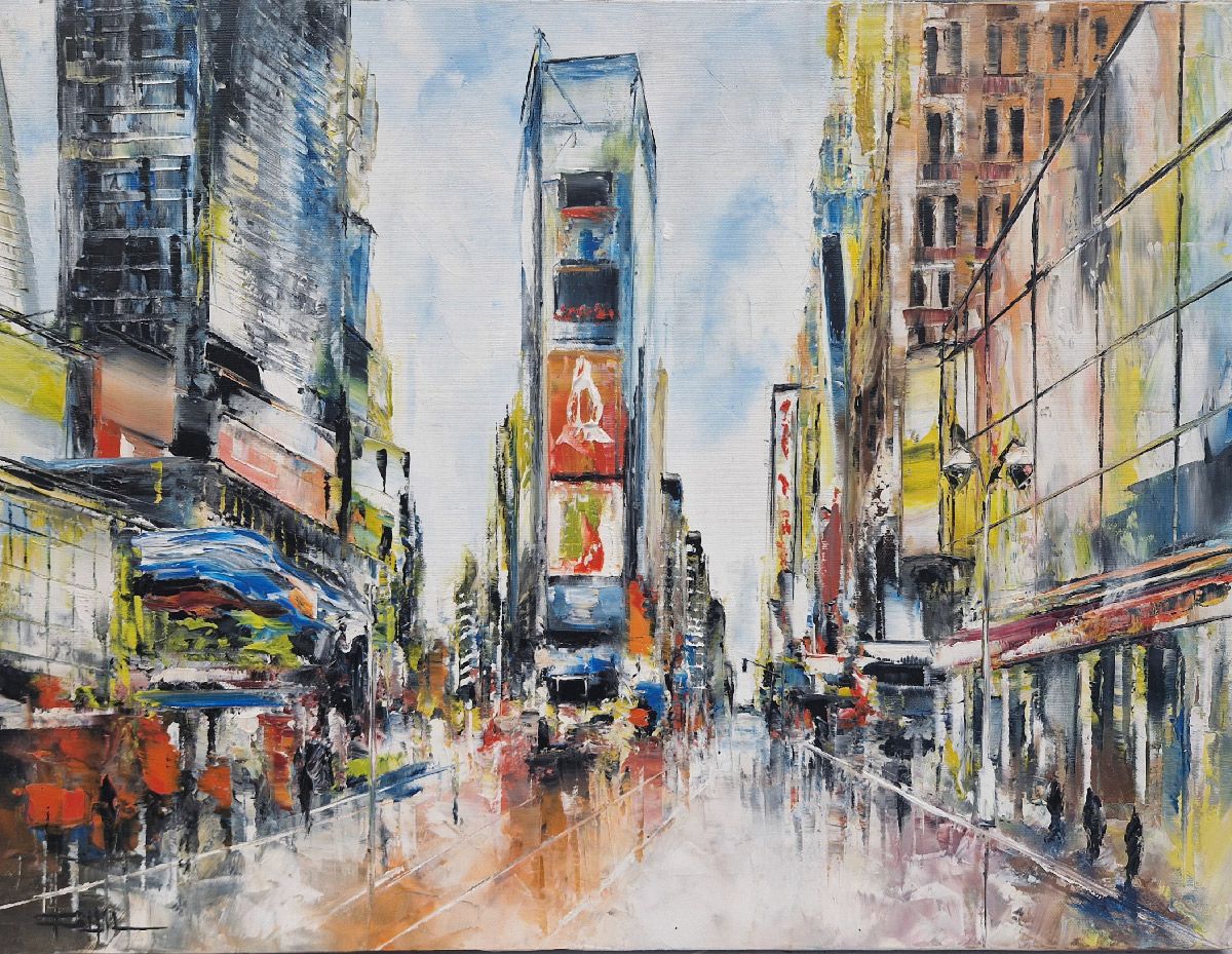 Tableau de PHIL a pour titre Sunday at Times Square style figuratif dim : PHILprix:350