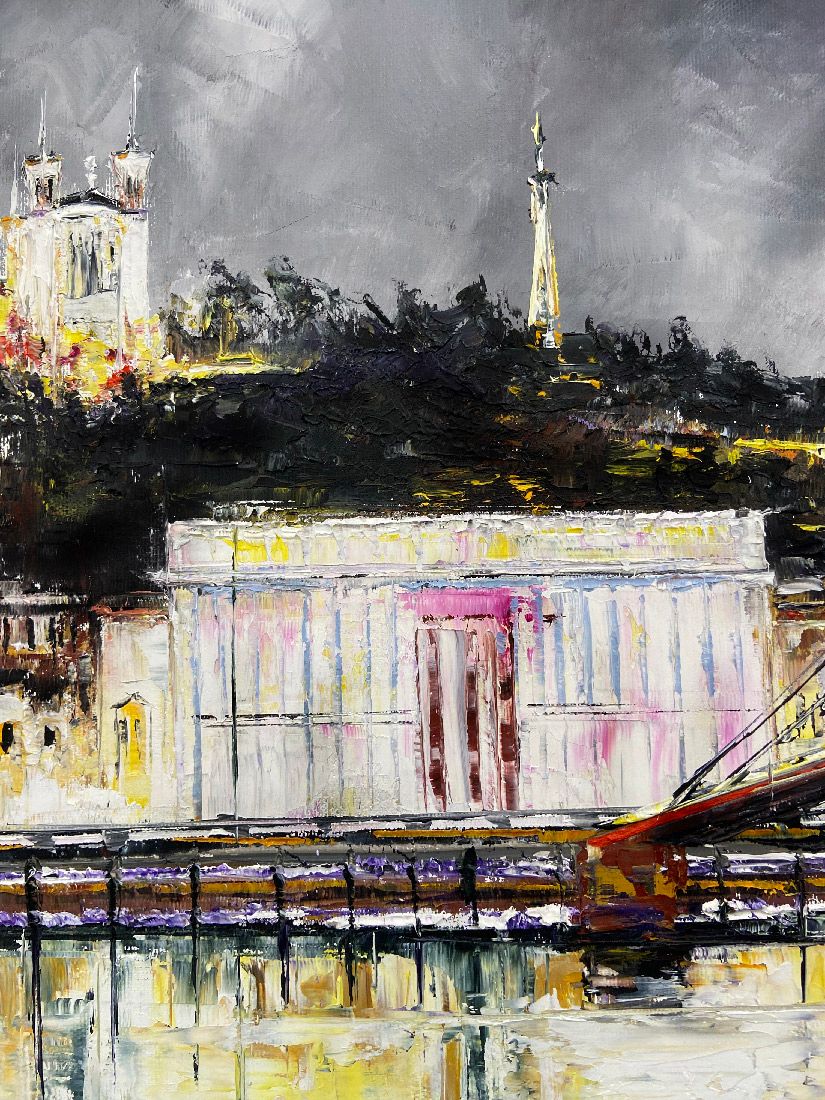 Tableau de PHIL a pour titre Lyon 24 colonnes style figuratif dim : PHILprix:350