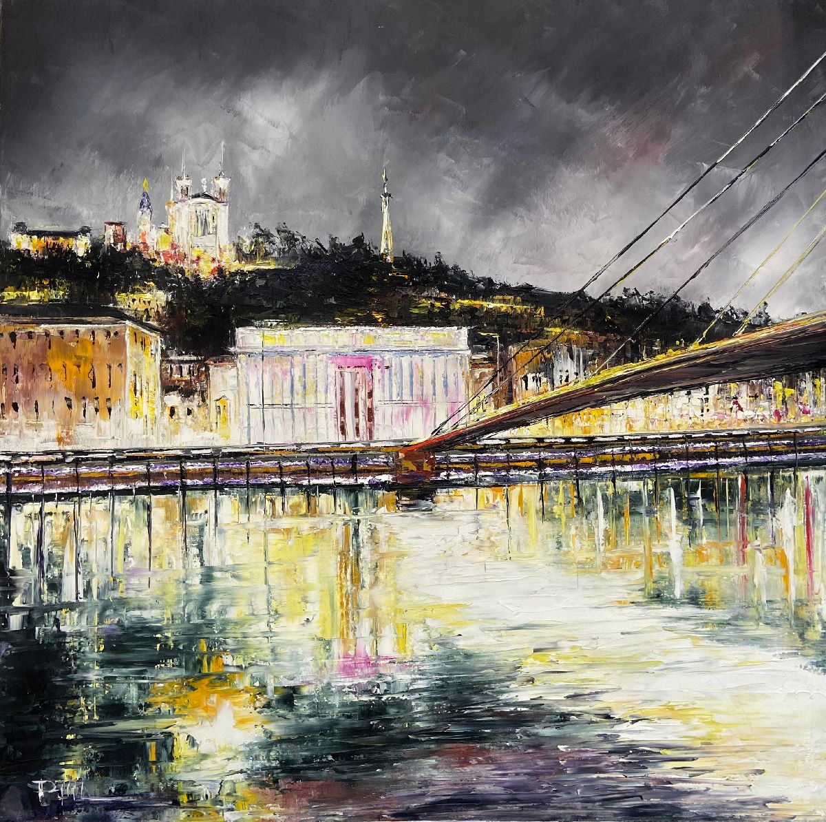 Tableau de PHIL a pour titre Lyon 24 colonnes style figuratif dim : PHILprix:350