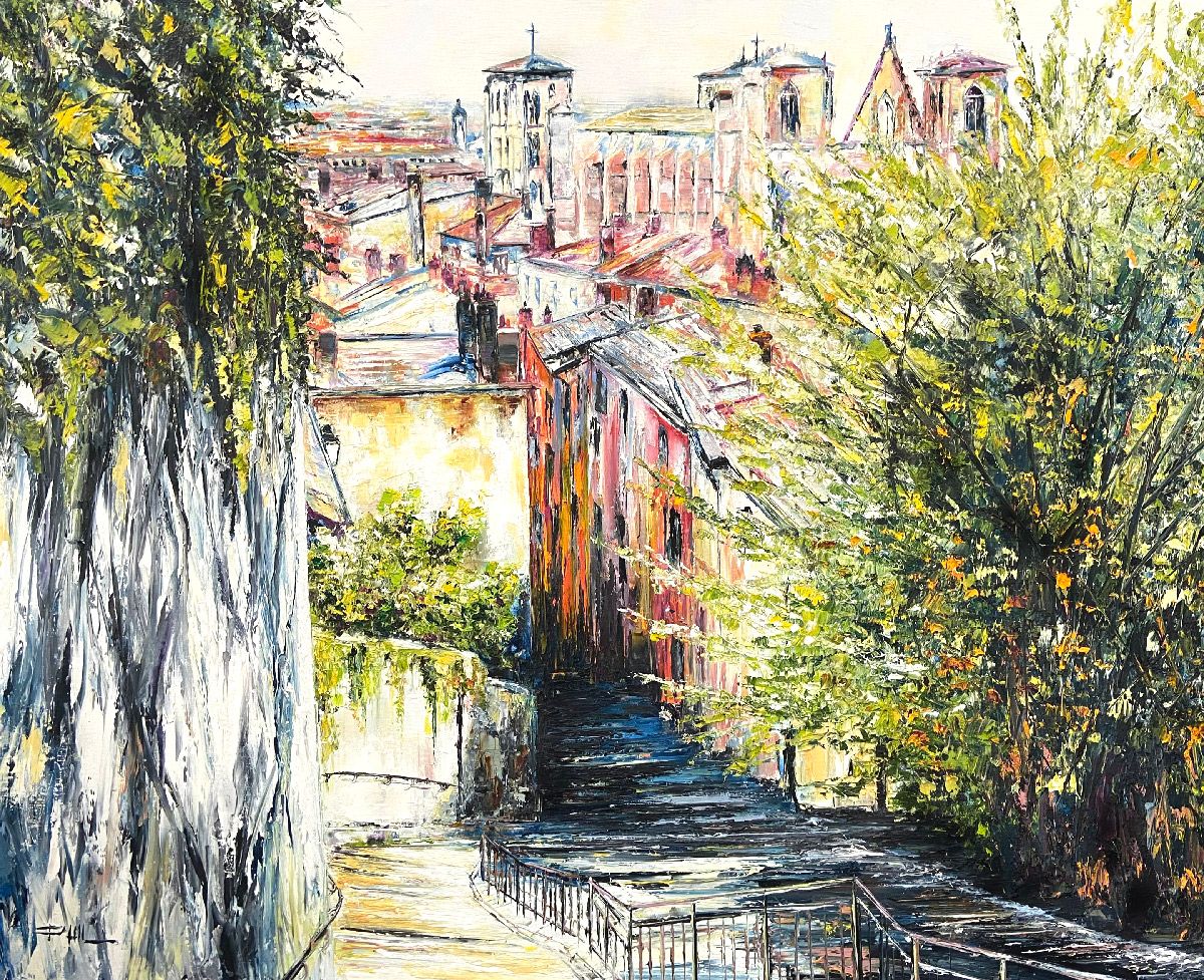 Tableau de PHIL a pour titre Vue sur Lyon style figuratif dim : PHILprix:700