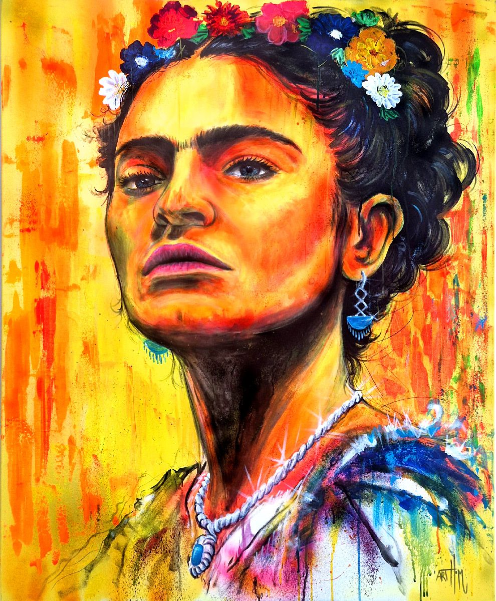 Tableau de ART HM a pour titre Frida Kahlo style figuratif, graphique dim : ART HMprix:1200