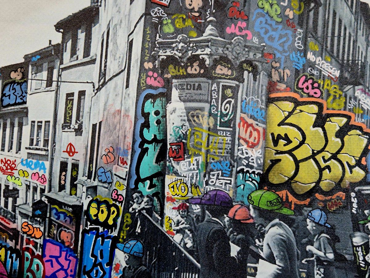Tableau de BLACH a pour titre Doisneau Lyon Croix Rousse style graffiti, street art dim : BLACHprix:350