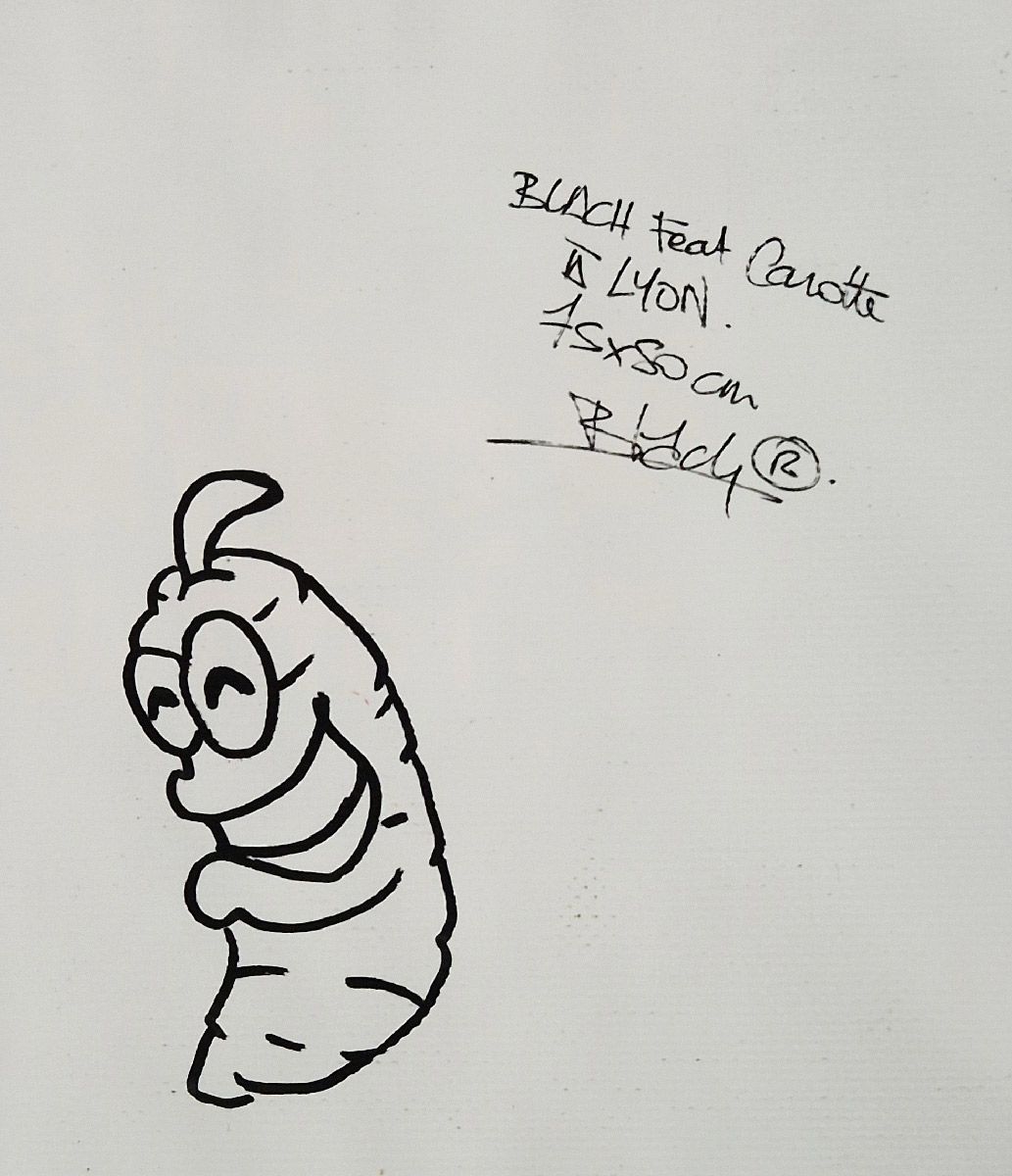 Tableau de BLACH a pour titre Lyon Feat Carotte style graffiti, street art dim : BLACHprix:500