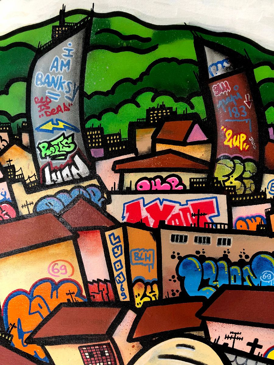 Tableau de BLACH a pour titre URC Mont bien Blanc style graffiti, street art dim : BLACHprix:600