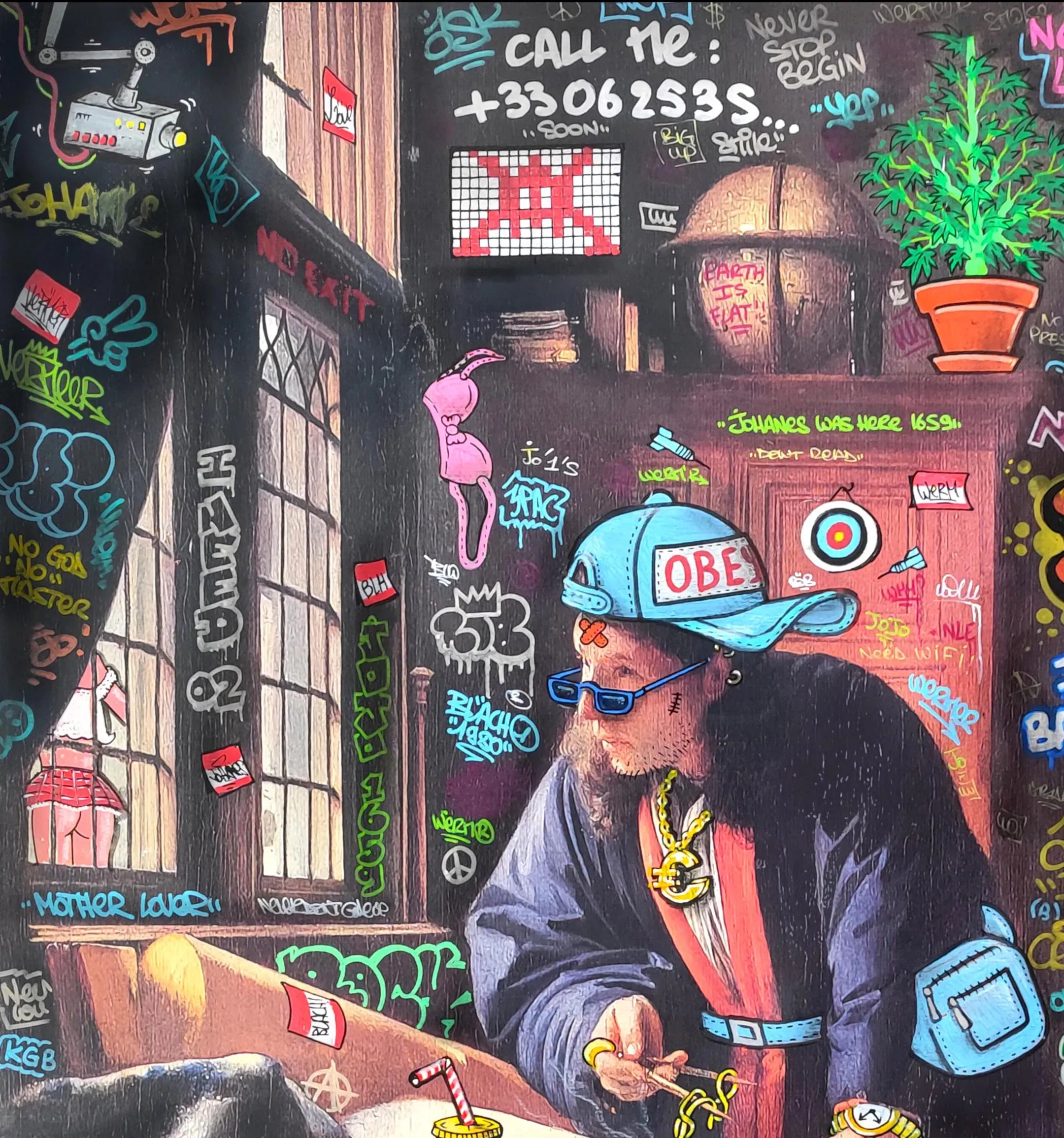 Tableau de BLACH a pour titre Vermeer GeoGraff style graffiti, street art dim : BLACHprix:110