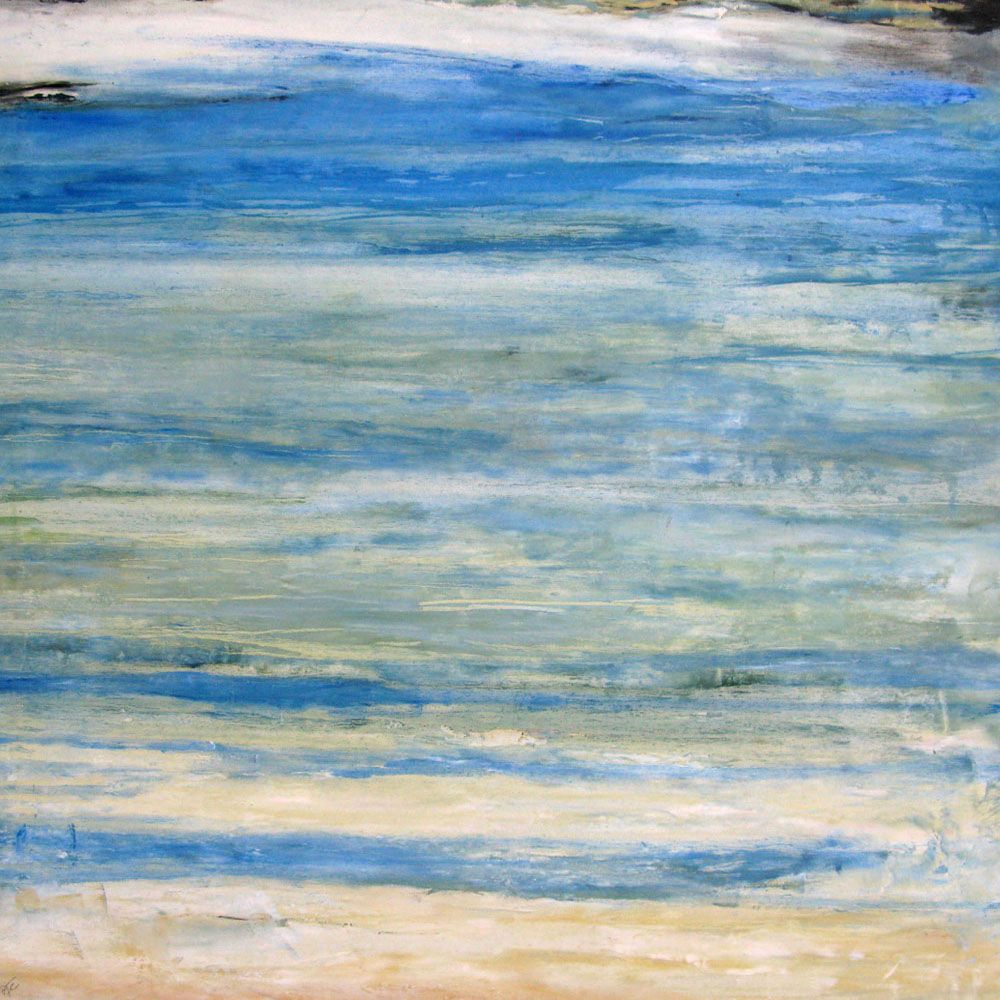 Toile abstraite format xxl blanc et bleu BLUE LINES – PASCALE JACQUEMOND – 100 × 100 cm