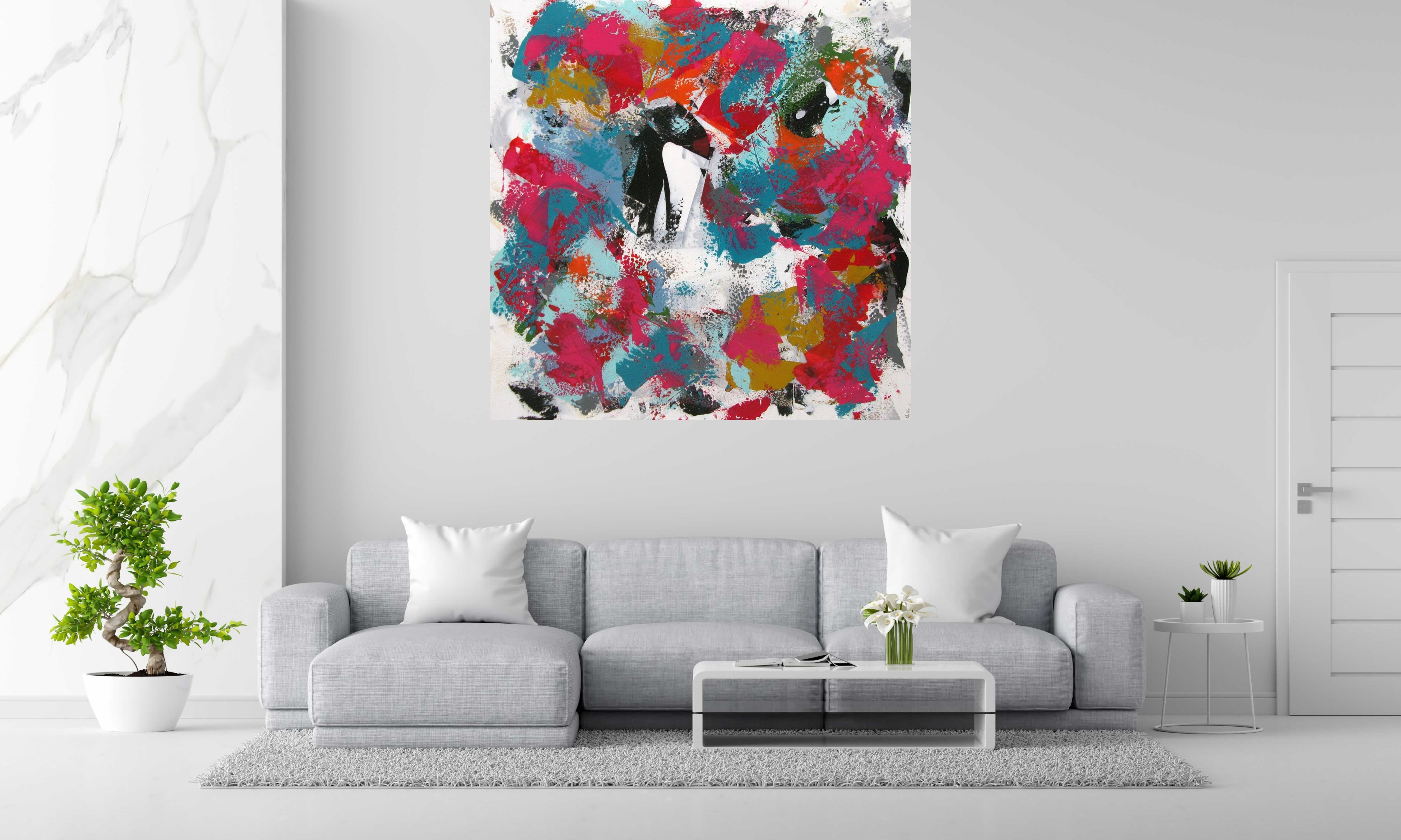 Toile EFFERVESCENCE de CELINE WEBER dans un intérieur – 150 × 150 cm