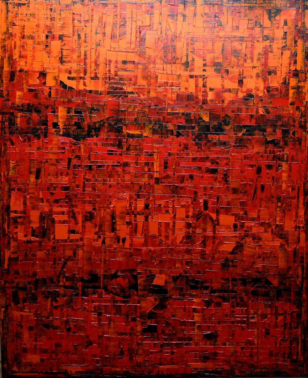 Toile abstraite format xxl rouge PEINTURE 12-2020-122 – ALAIN BECANNE – 120 × 100 cm