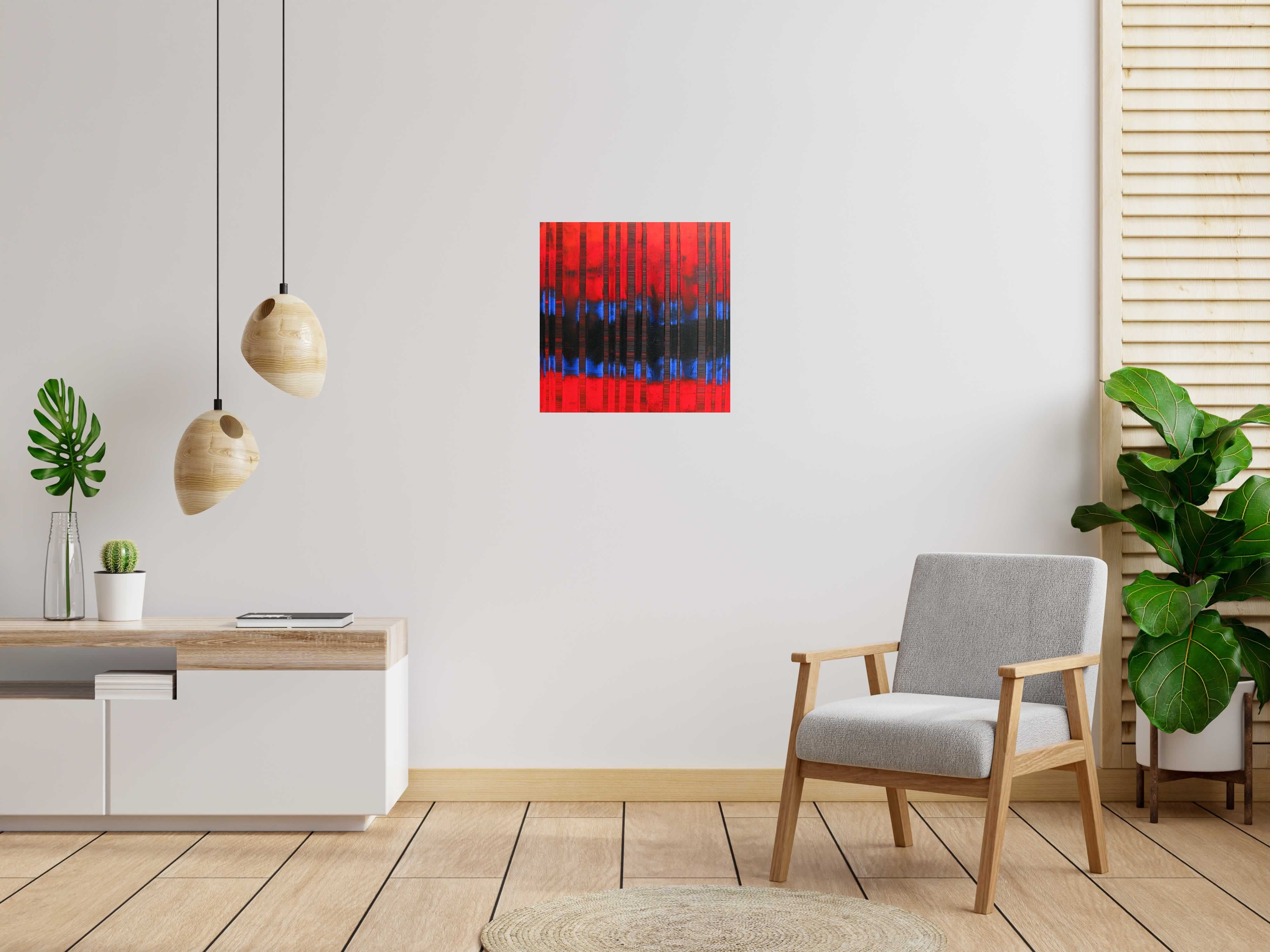 Toile PEINTURE AOUT 2019-07 de ALAIN BECANNE dans un intérieur – 60 × 60 cm