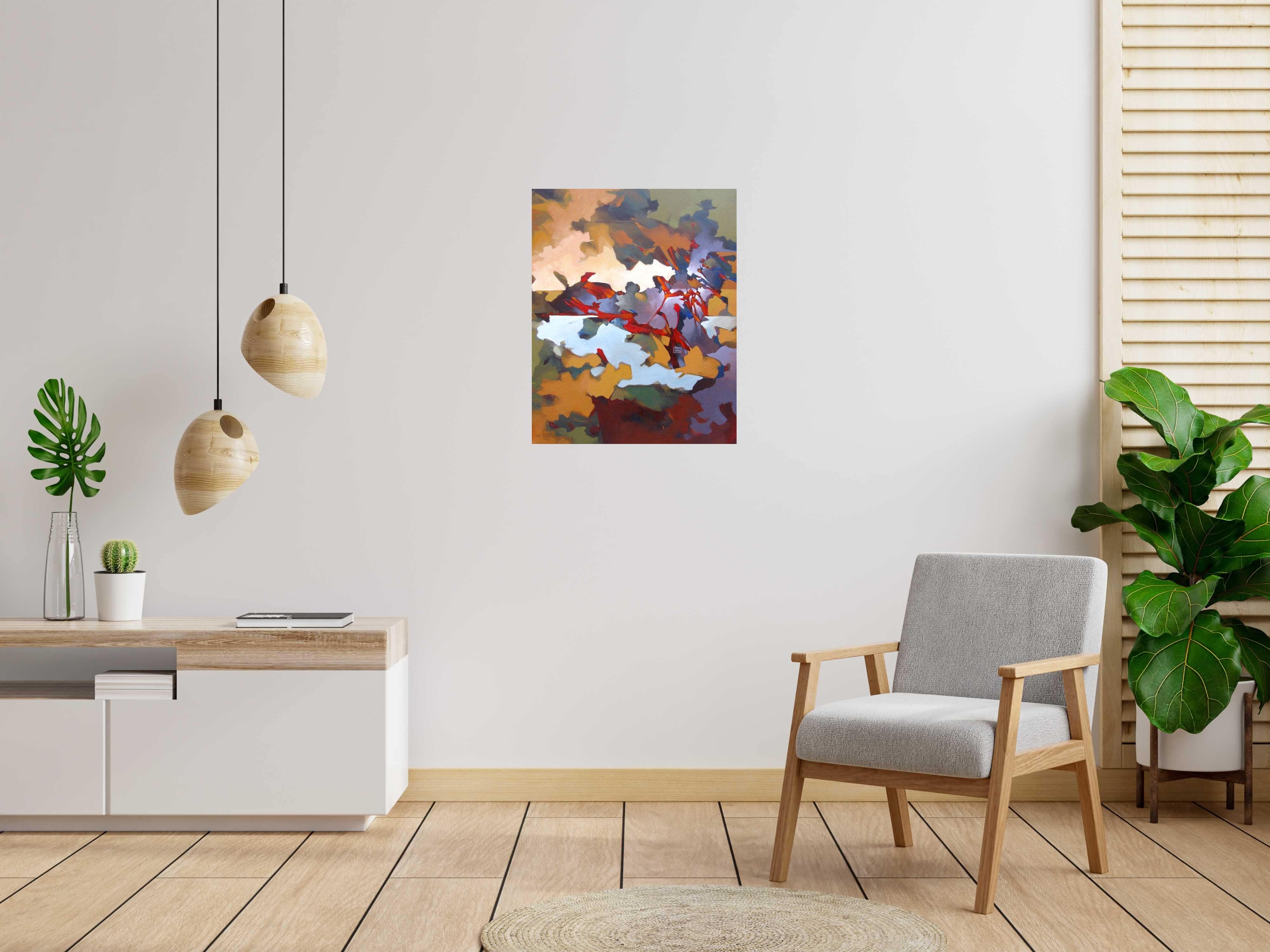 Toile PEINTURE ABSTRAITE 13 de BRUNEAU dans un intérieur – 81 × 65 cm