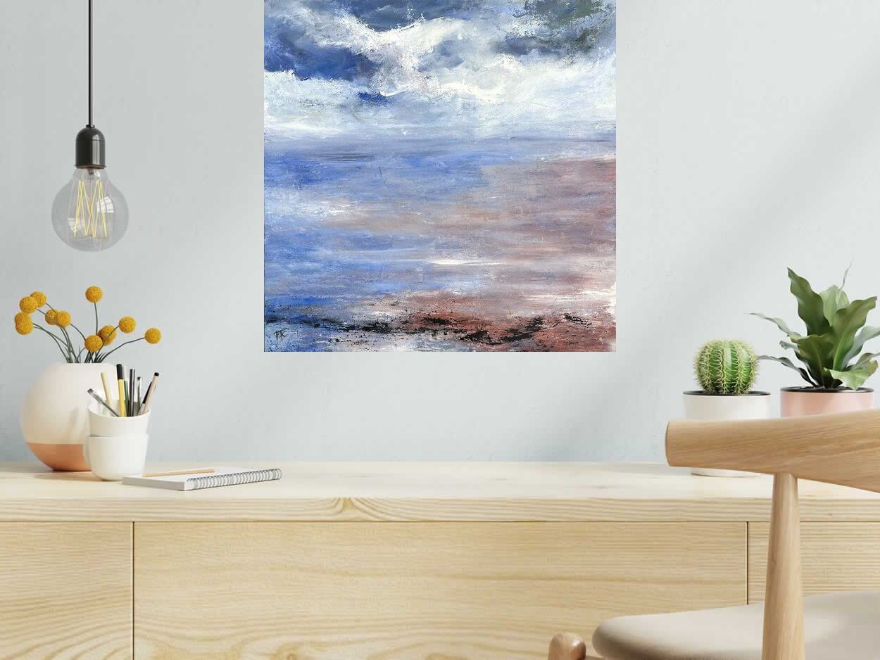 Toile Encore la mer de PASCALE JACQUEMOND dans un intérieur – 50 × 50 cm