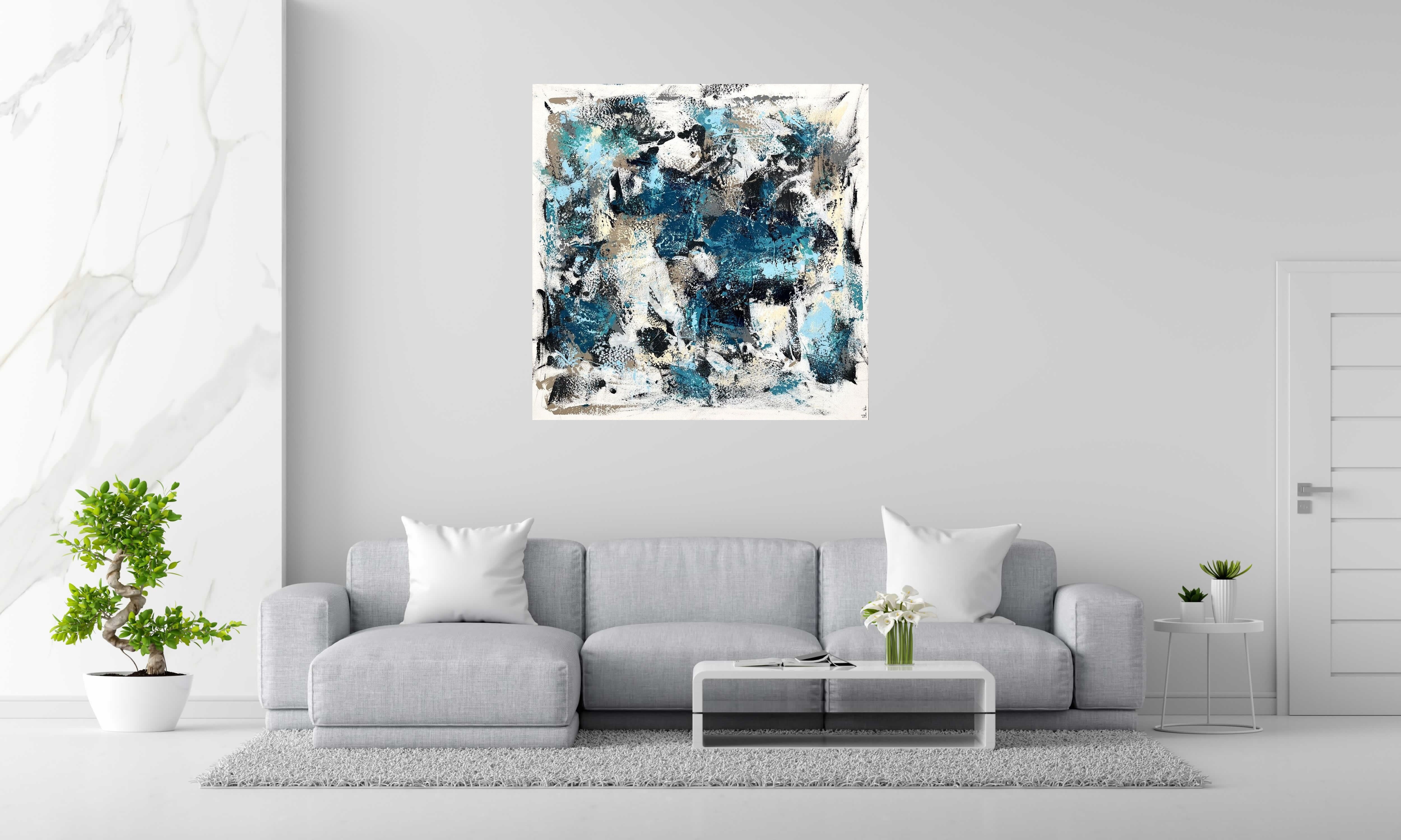 Toile Océan de CELINE WEBER dans un intérieur – 120 × 120 cm