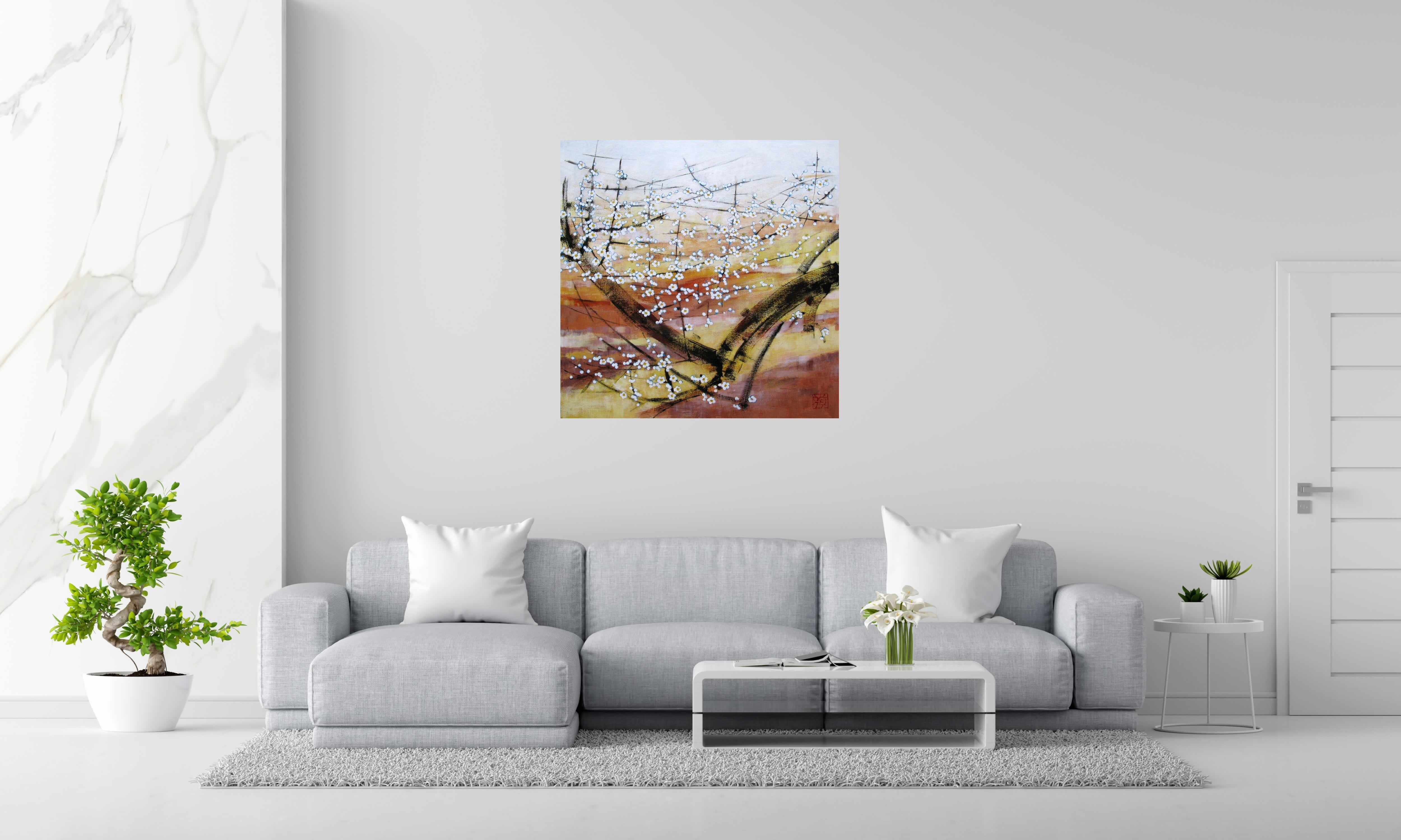 Toile Douceur matinale de JEONG MIN LEE dans un intérieur – 100 × 100 cm