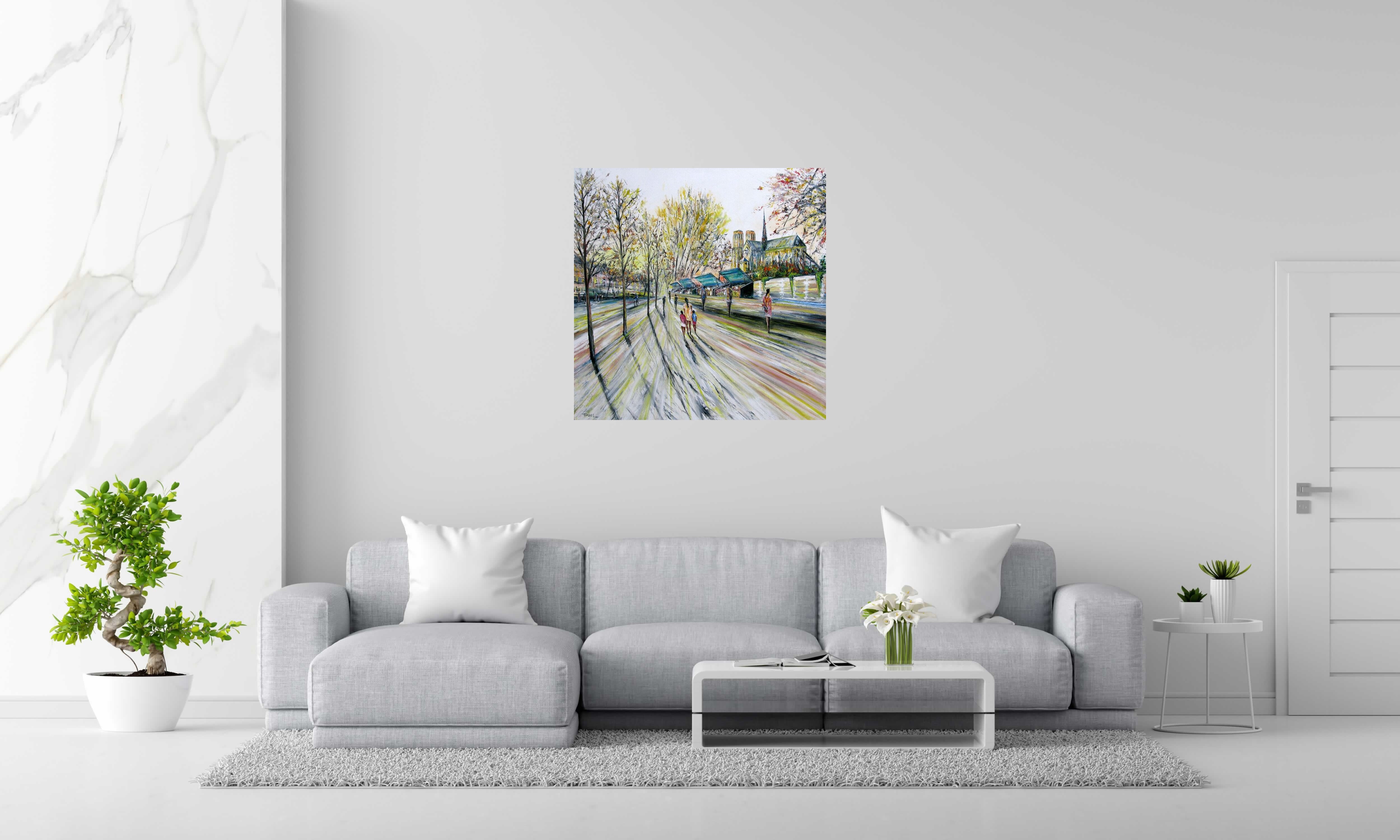 Toile Les bouquinistes de PHIL dans un intérieur – 90 × 90 cm