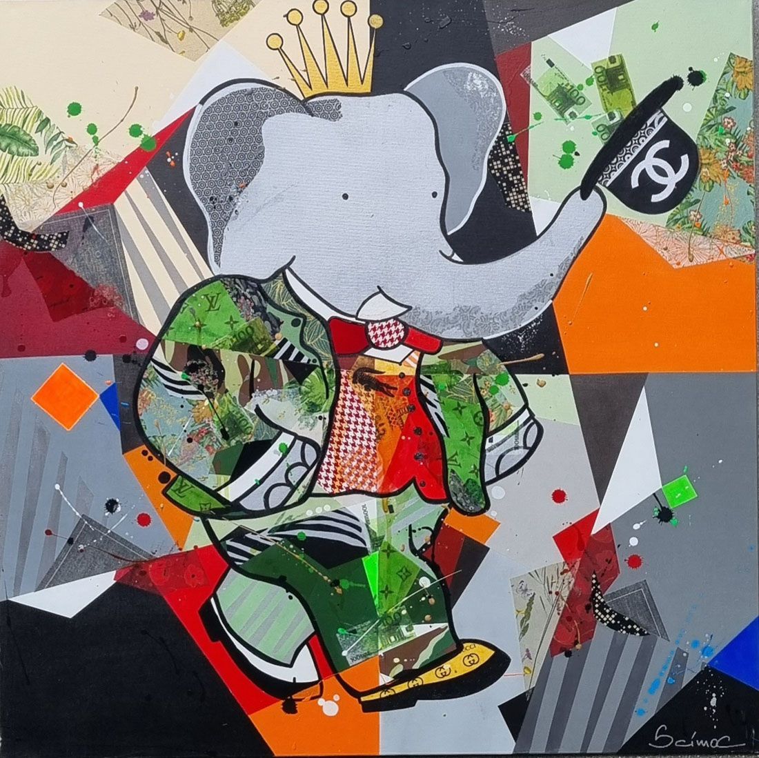Toile figurative grand format BABAR – SCIMOC – 100 × 100 cm