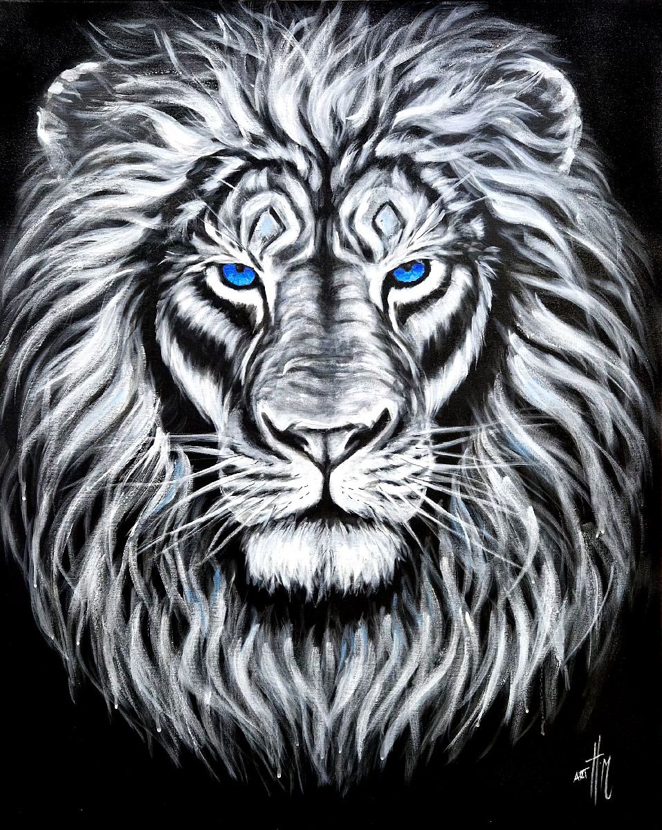 Toile figurative grande taille bleu Lion bleu – ART HM – 81 × 100 cm