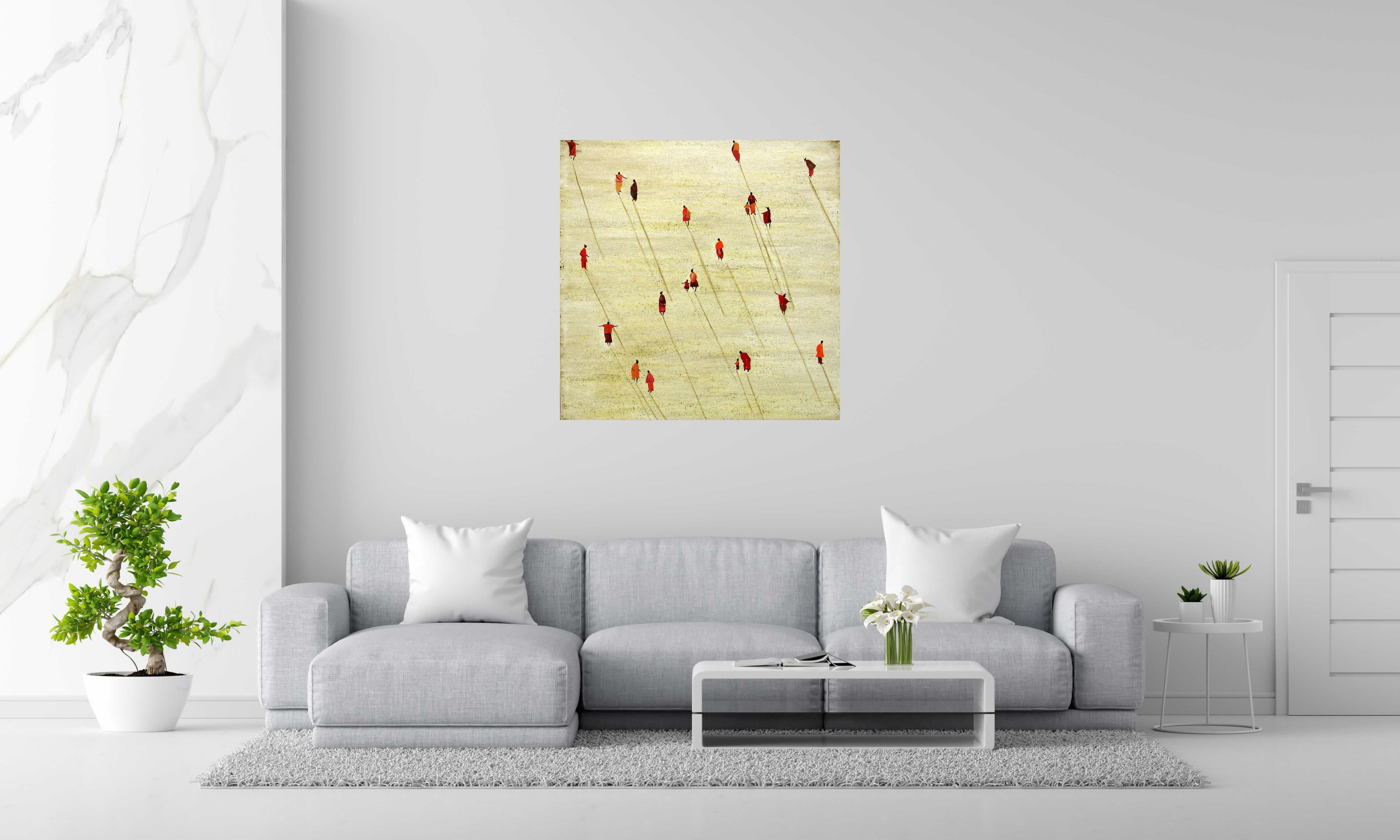 Toile MASSAÏ de MARCOS ZRIHEN NOWOTNY dans un intérieur – 100 × 100 cm