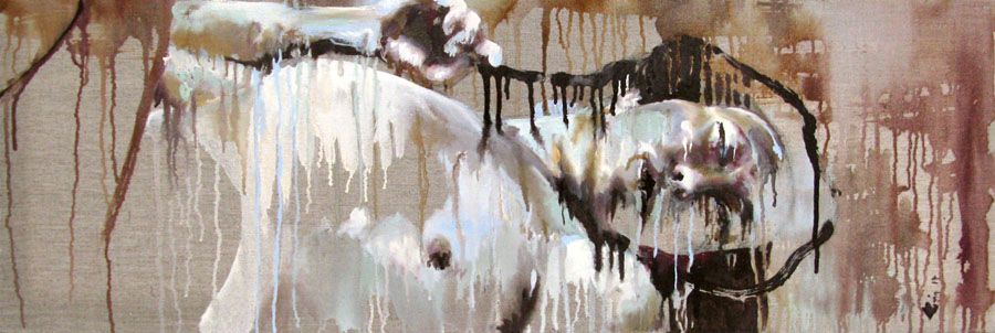 Toile figurative moyen format marron FANTOME JAPONAIS – DAMIEN LEGRAIN – 90 × 30 cm