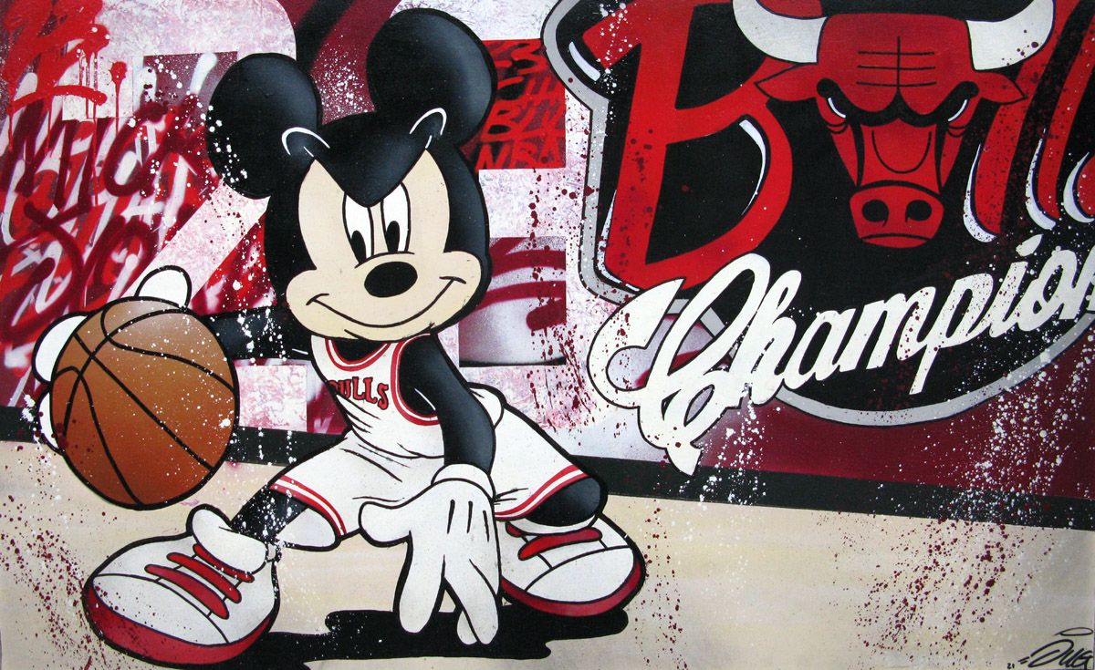 Toile format xxl noir et rouge MICKEY BULLS – JUG – 162 × 97 cm