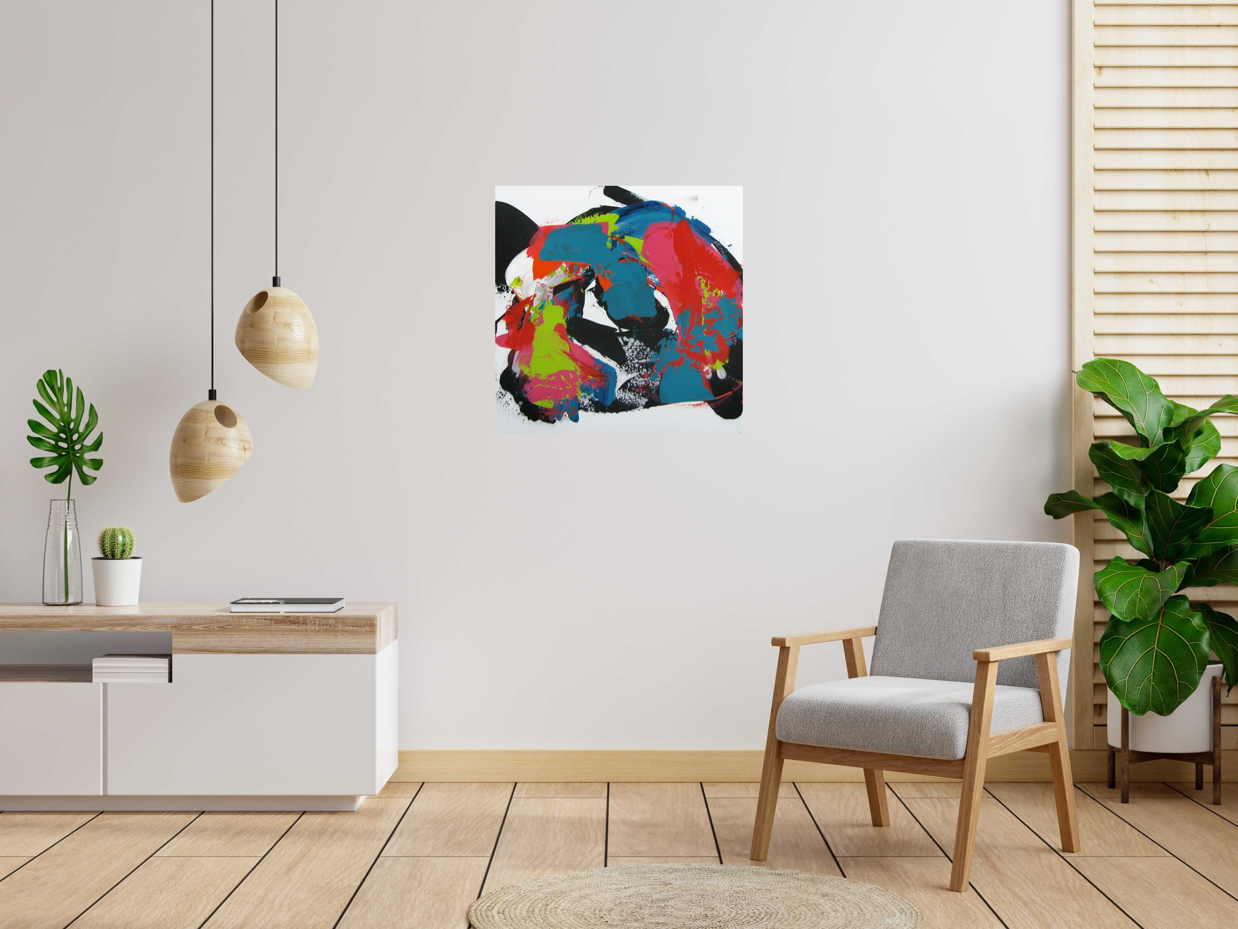 Toile LIFE IS BEAUTIFUL 2 de CELINE WEBER dans un intérieur – 80 × 80 cm