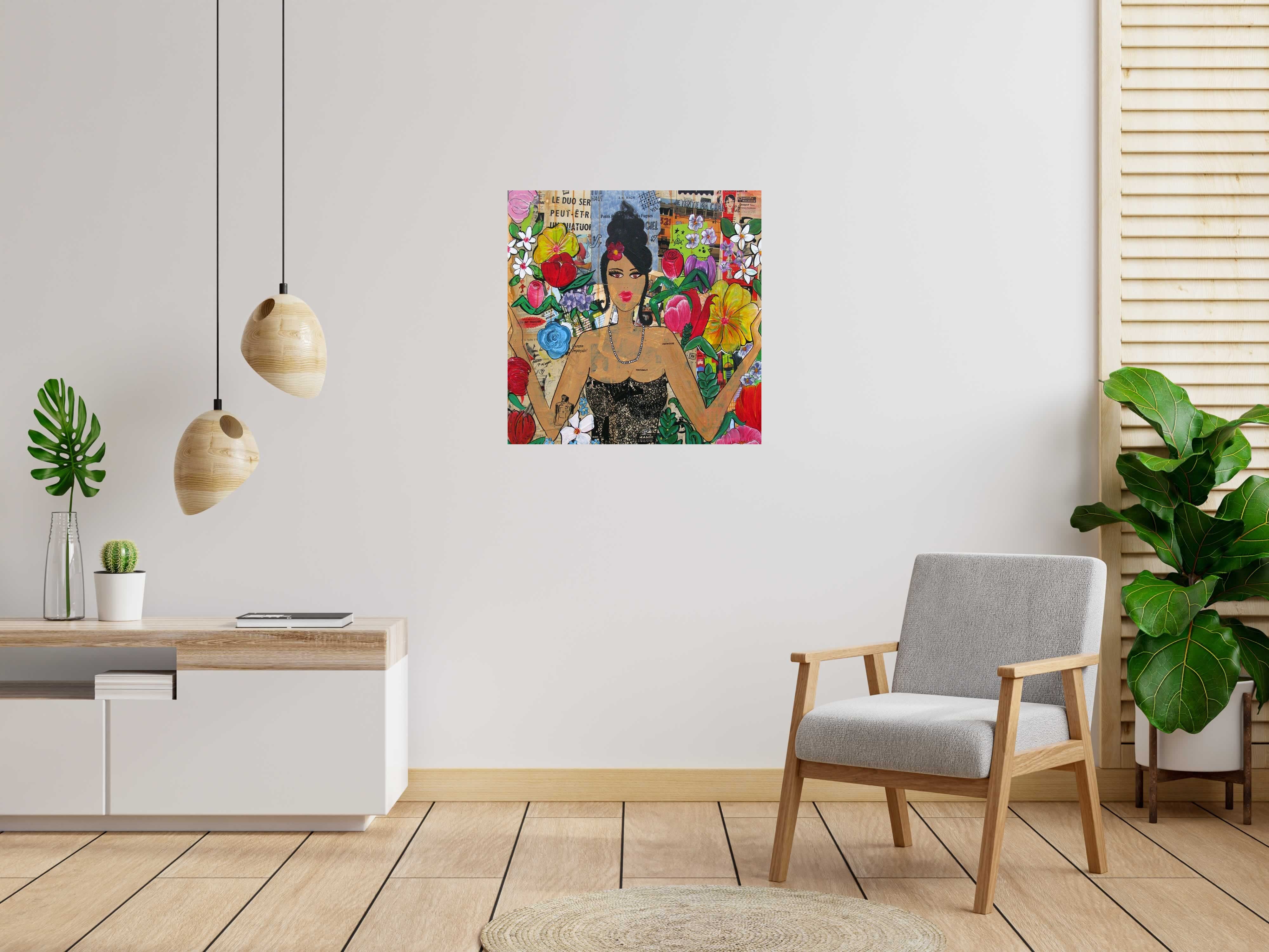 Toile Flowers de CACOU dans un intérieur – 80 × 80 cm