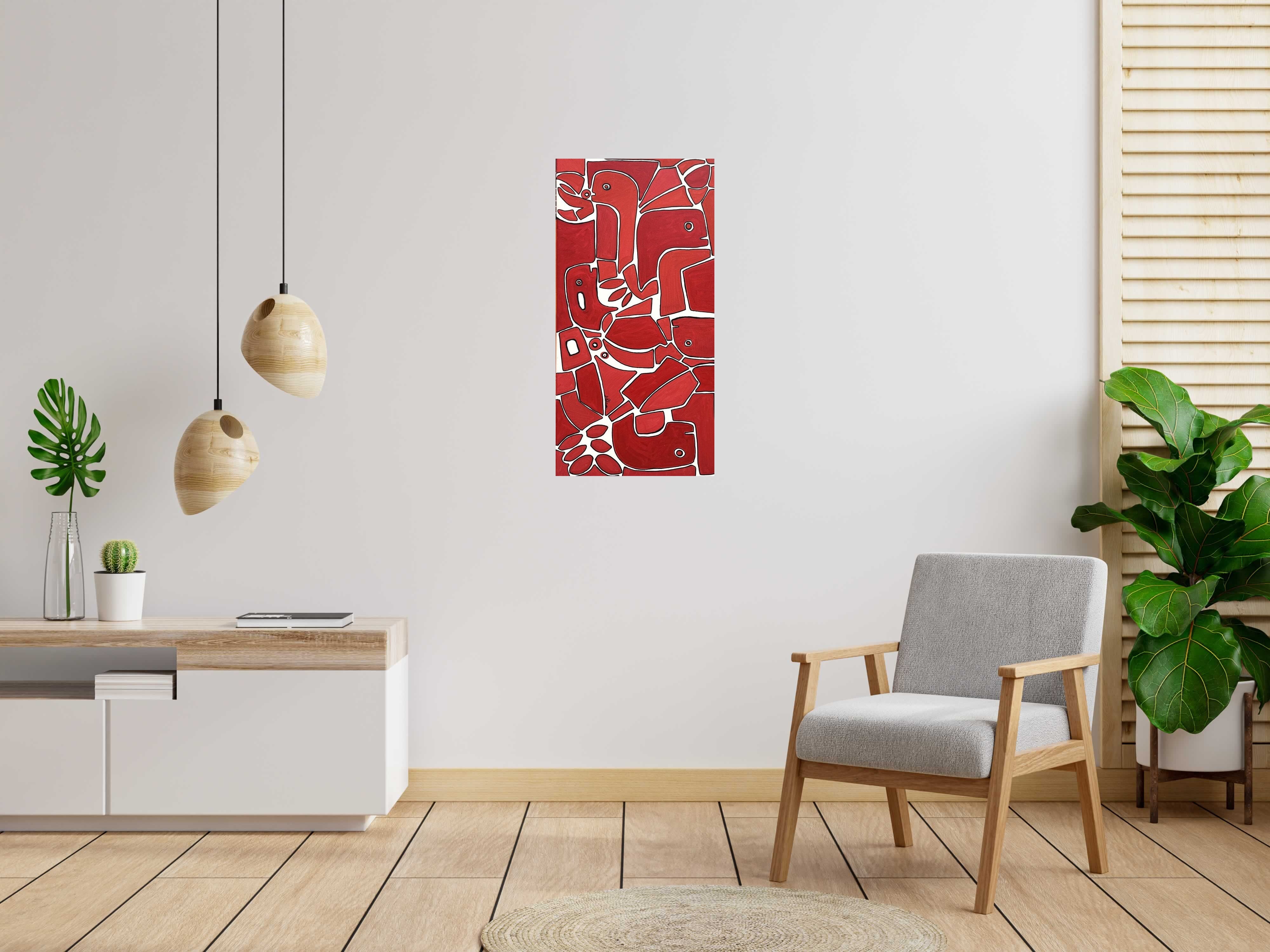 Toile Red Turtles de Daniel De POLIGNAC dans un intérieur – 50 × 100 cm