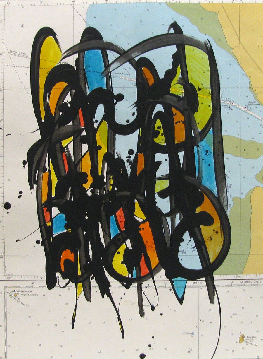 Toile graphique petit format NO NAME SUR CARTE MARINE N°30 – STEPHANE RIME – 40 × 30 cm