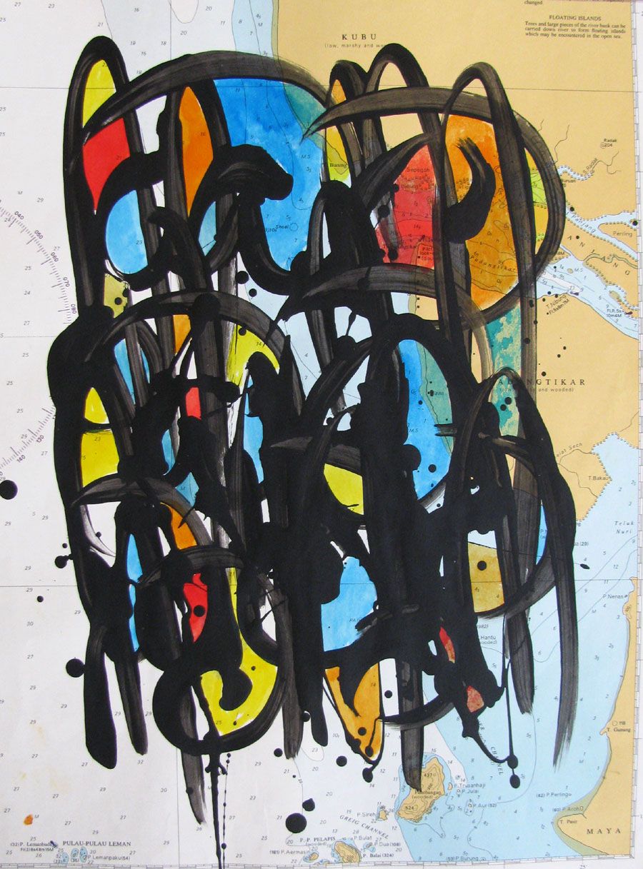 Toile graphique petit format NO NAME SUR CARTE MARINE N°32 – STEPHANE RIME – 40 × 30 cm
