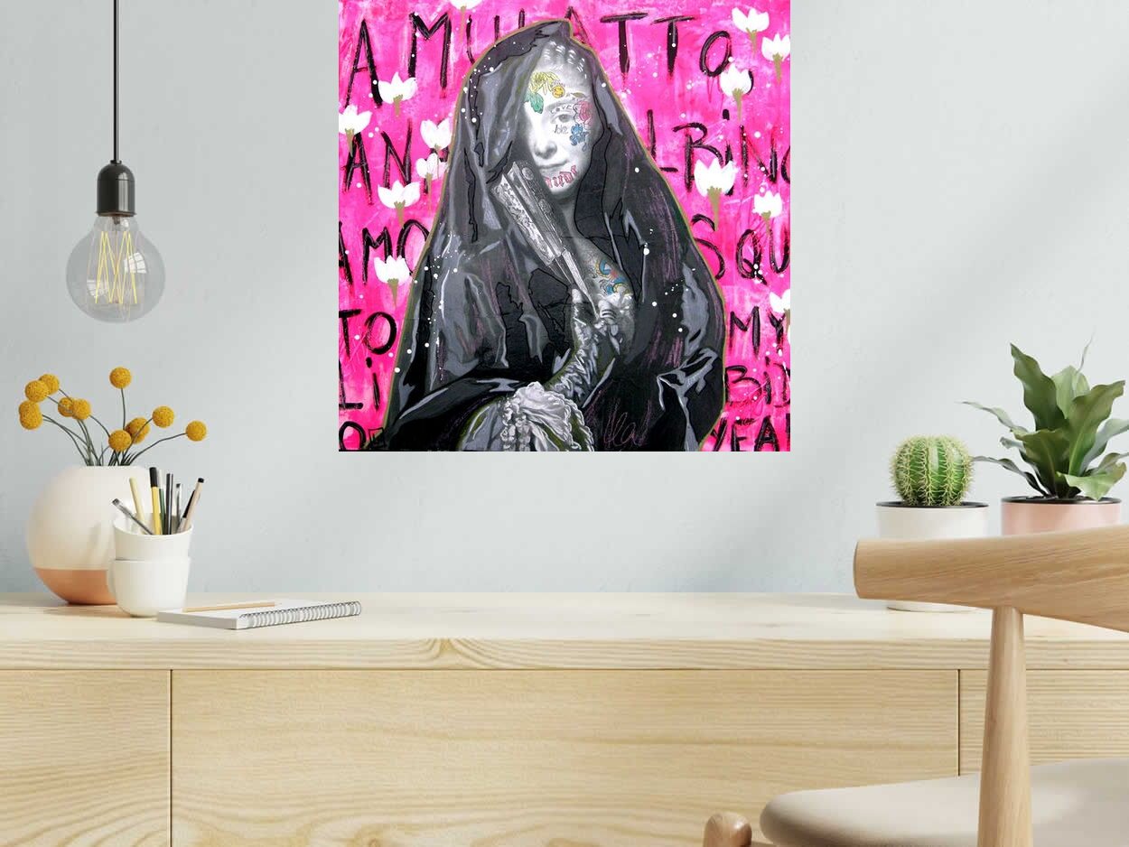 Toile Oh shit ! de LN LE PAPE dans un intérieur – 50 × 50 cm