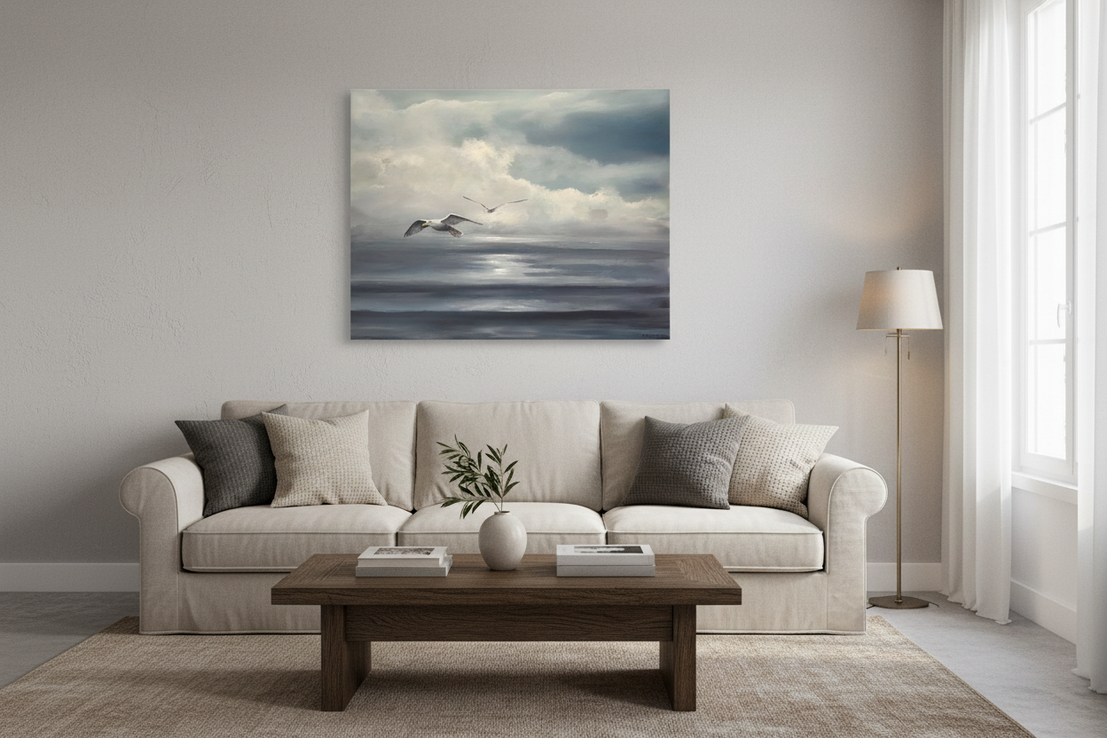 Toile Océan 04 de BDODET dans un intérieur – 92 × 73 cm