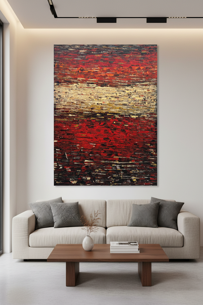 Toile peinture 02-2026-04 de ALAIN BECANNE dans un intérieur – 130 × 195 cm