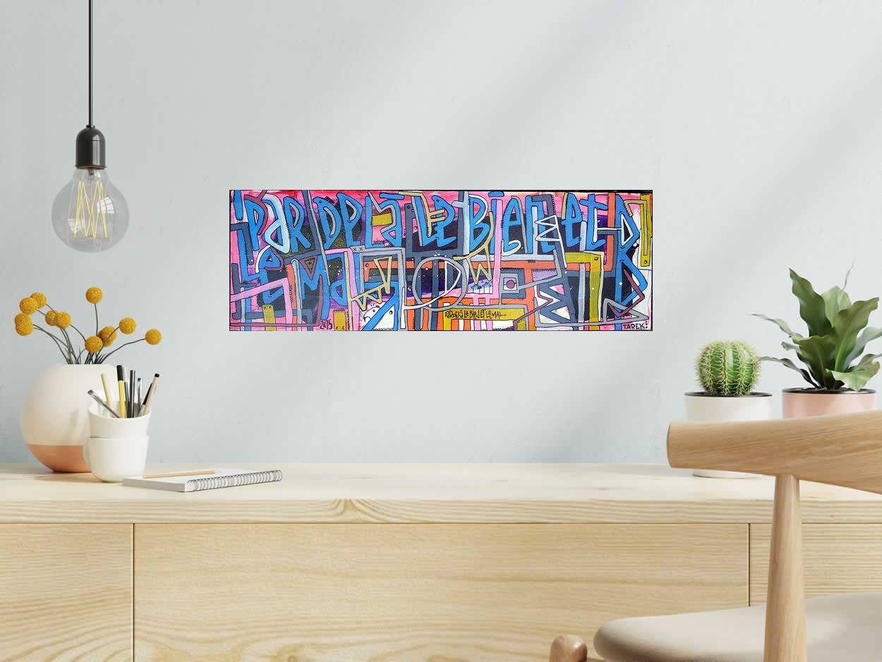 Toile ÉCRITURE GÉOMÉTRIQUE de TAREK dans un intérieur – 20 × 60 cm