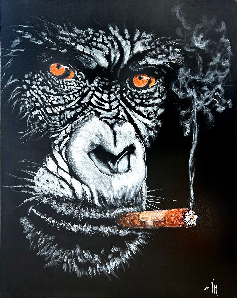 Toile street art format xxl Gorille au cigare UV – ART HM – 89 × 116 cm