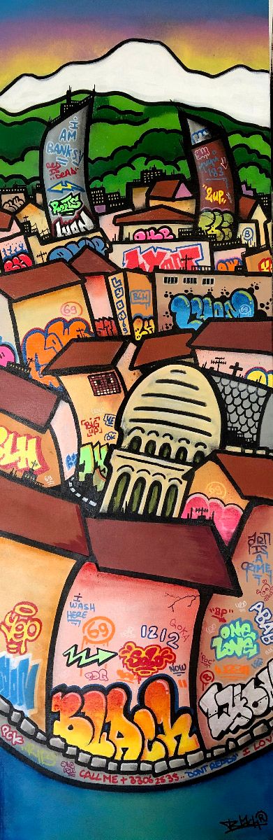 Toile street art format xxl URC Mont bien Blanc – BLACH – 40 × 120 cm
