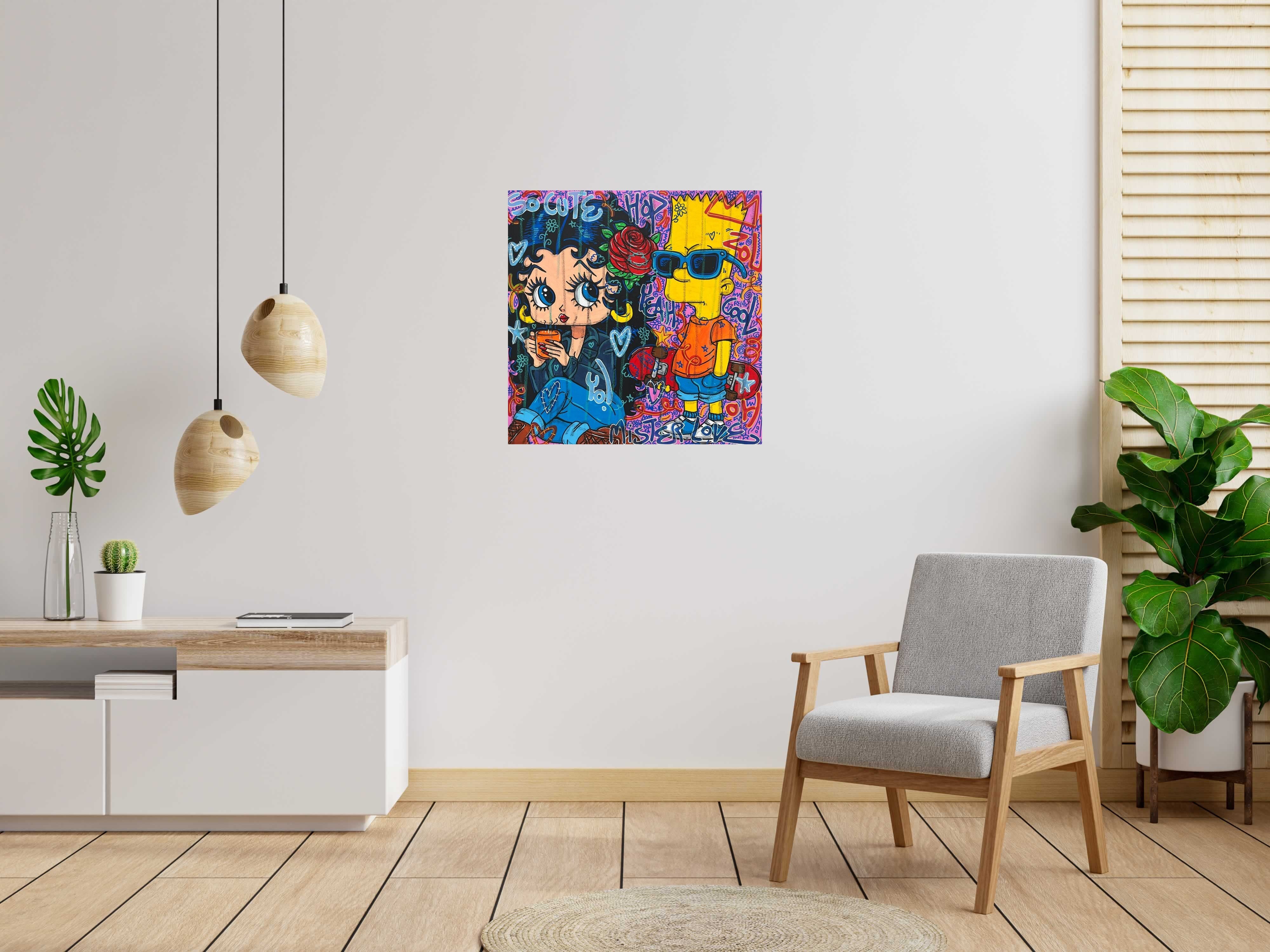 Toile So Cute Yo! de RICO SAB dans un intérieur – 80 × 80 cm