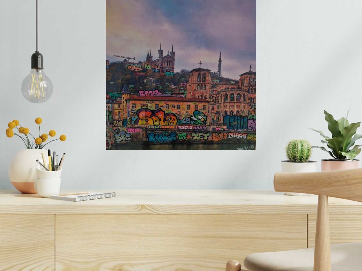 Toile VIC Lyon Saint-Jean de BLACH dans un intérieur – 52 × 52 cm
