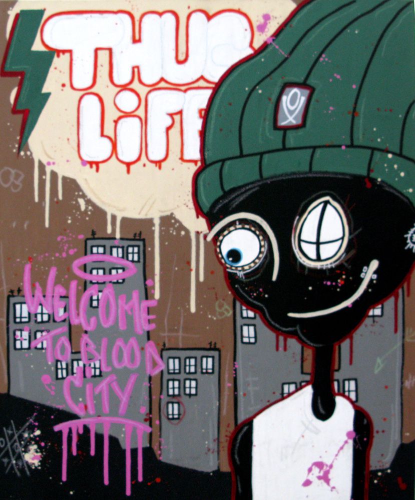 Tableau de DIDIER GOMEZ a pour titre Welcome to blood city style street pop art dim : DIDIER GOMEZprix:480