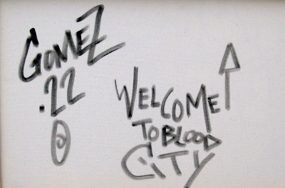 Tableau de DIDIER GOMEZ a pour titre Welcome to blood city style street pop art dim : DIDIER GOMEZprix:480