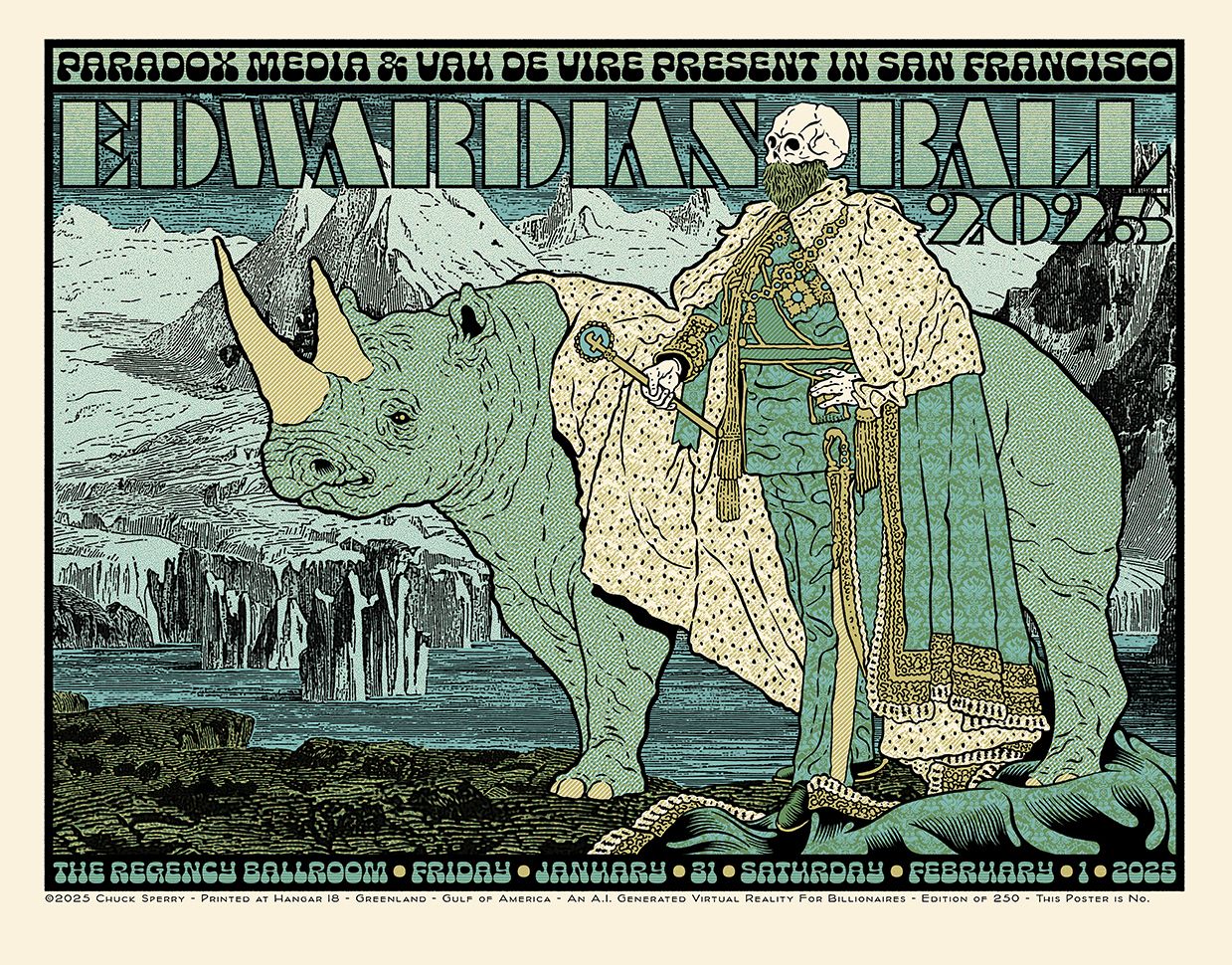 Editions d'art de CHUCK SPERRY a pour titre  Edwardian Ball 2025, King of the Gulf of America AP style figuratif dim : CHUCK SPERRYprix:100
