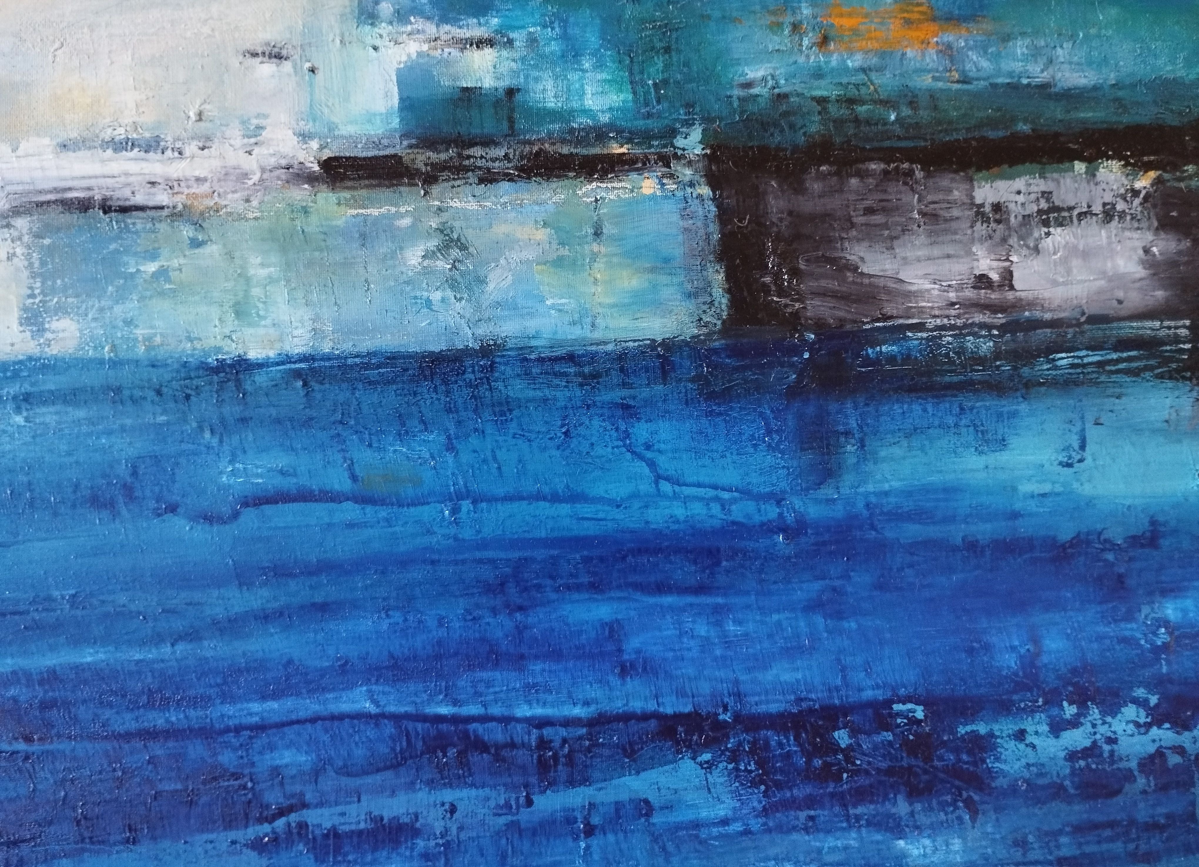 Tableau de PASCALE JACQUEMOND a pour titre  La seine style abstrait dim : PASCALE JACQUEMONDprix:320