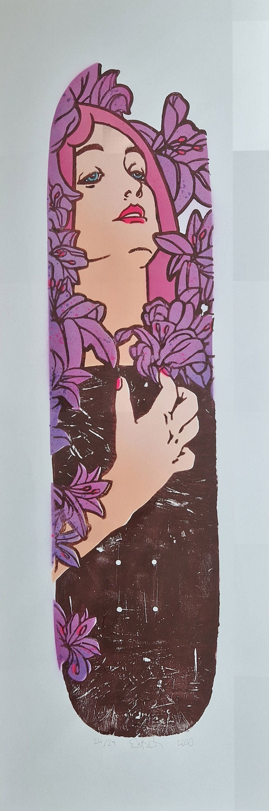 Editions d'art de OSRU a pour titre  SKATE/MUCHA VIOLET ET ROSE style figuratif dim : OSRUprix:70
