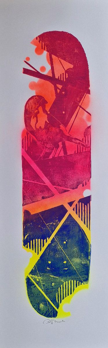 Editions d'art de OSRU a pour titre  SKATE/OISEAUX GRAPHIQUE VIOLET ET BLEU style no dim : OSRUprix:70