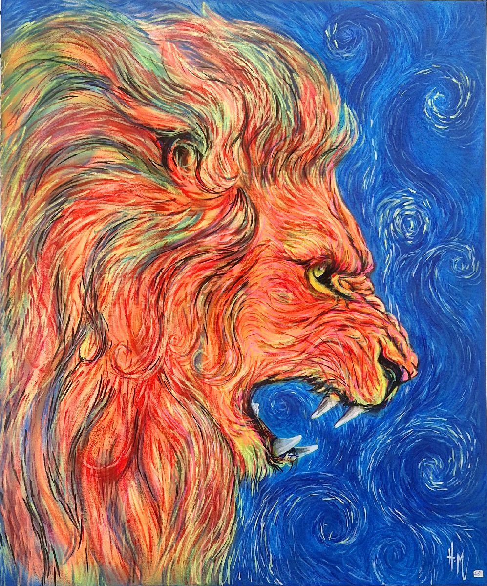Tableau de ART HM a pour titre  Lion série style Van Gogh 1 style figuratif, graphique dim : ART HMprix:800