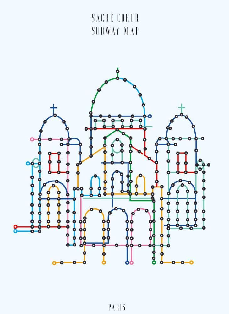 Editions d'art de GABY JOSEPHINE a pour titre  SUBWAY MAP SACRE COEUR style figuratif dim : GABY JOSEPHINEprix:30