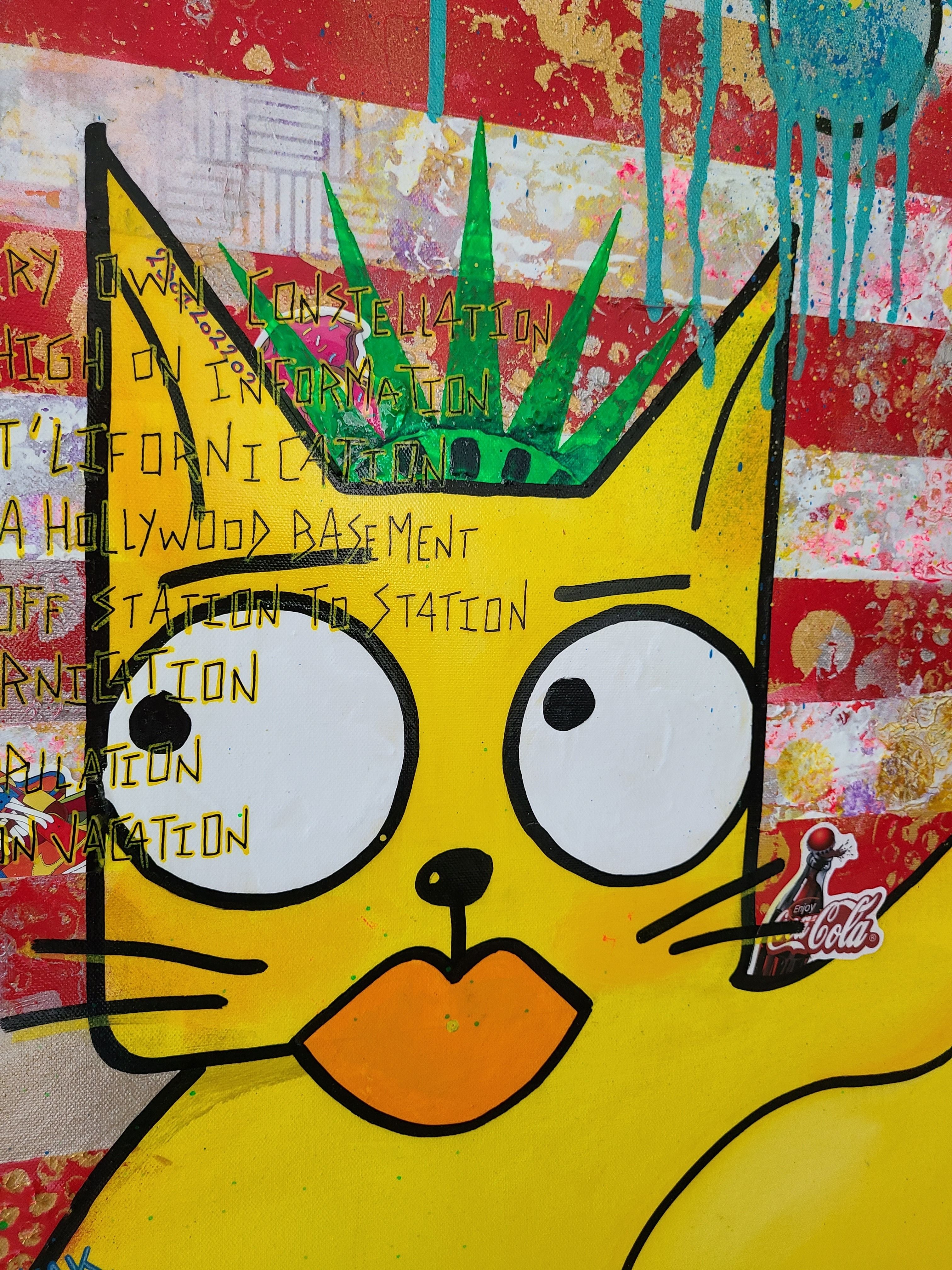 Tableau de Stephanie Godann a pour titre  Chat'merican Cat Wash style street art dim : Stephanie Godannprix:850