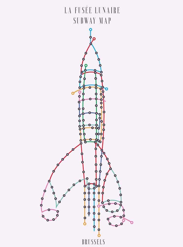 Editions d'art de GABY JOSEPHINE a pour titre  SUBWAY MAP FUSEE LUNAIRE style figuratif dim : GABY JOSEPHINEprix:50