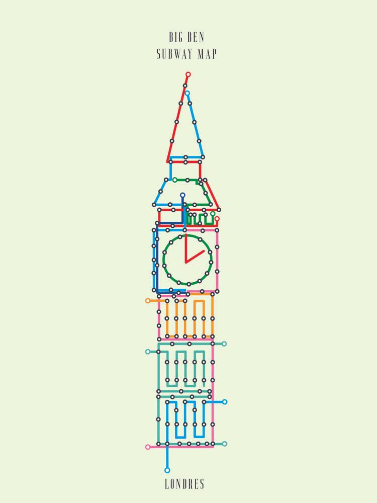Editions d'art de GABY JOSEPHINE a pour titre  SUBWAY MAP BIG BEN style figuratif dim : GABY JOSEPHINEprix:30