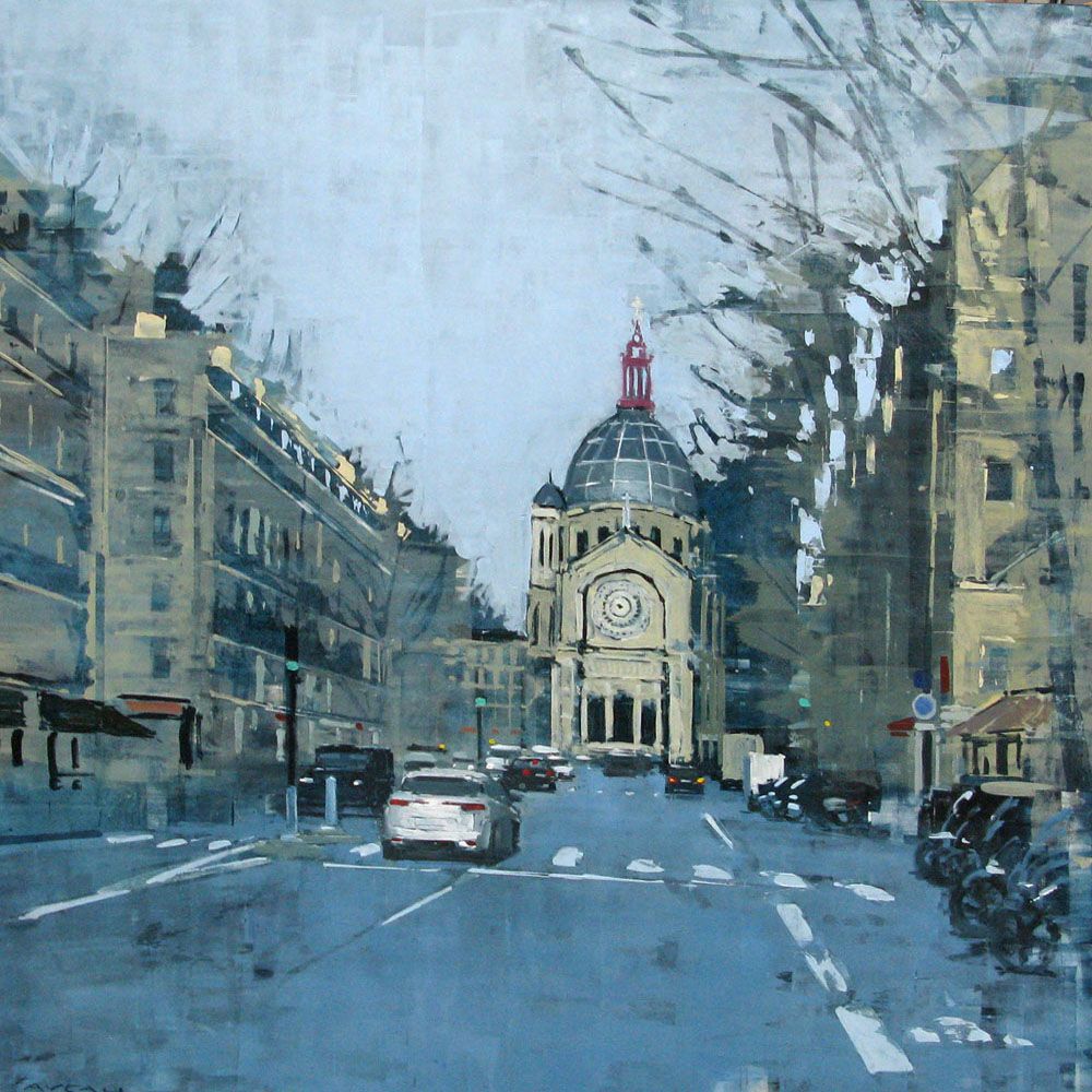 Tableau de ADRIEN FAVEAU a pour titre  BOULEVARD MALESHERBES BLUETE style figuratif dim : ADRIEN FAVEAUprix:2500