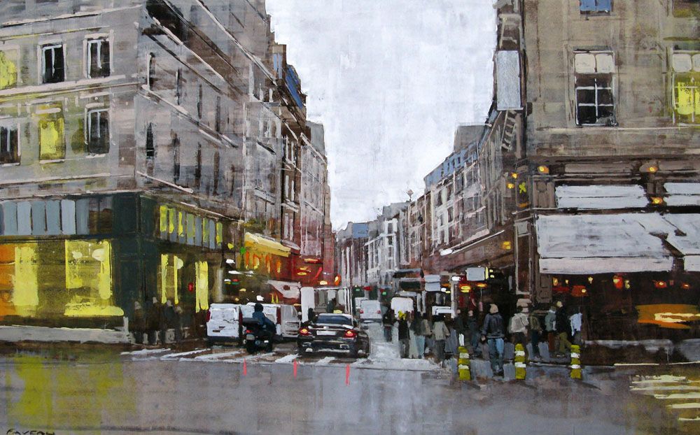 Tableau de ADRIEN FAVEAU a pour titre  RUE DU FAUBOURG MONTMARTRE style figuratif dim : ADRIEN FAVEAUprix:2500